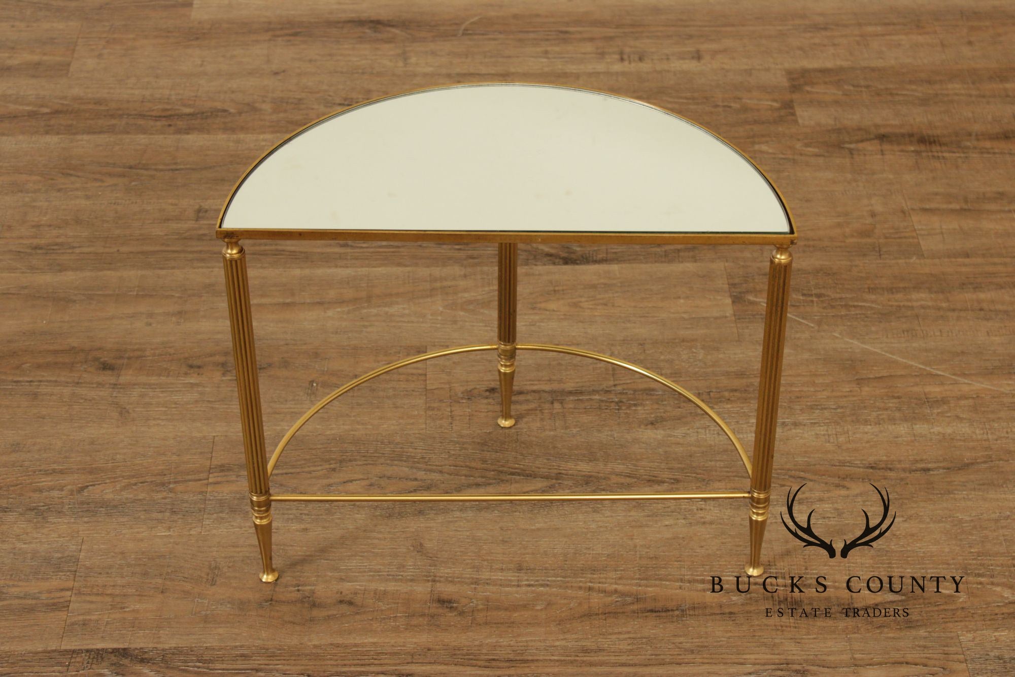Directoire Style Vintage Pair of Brass Demilune Side Tables