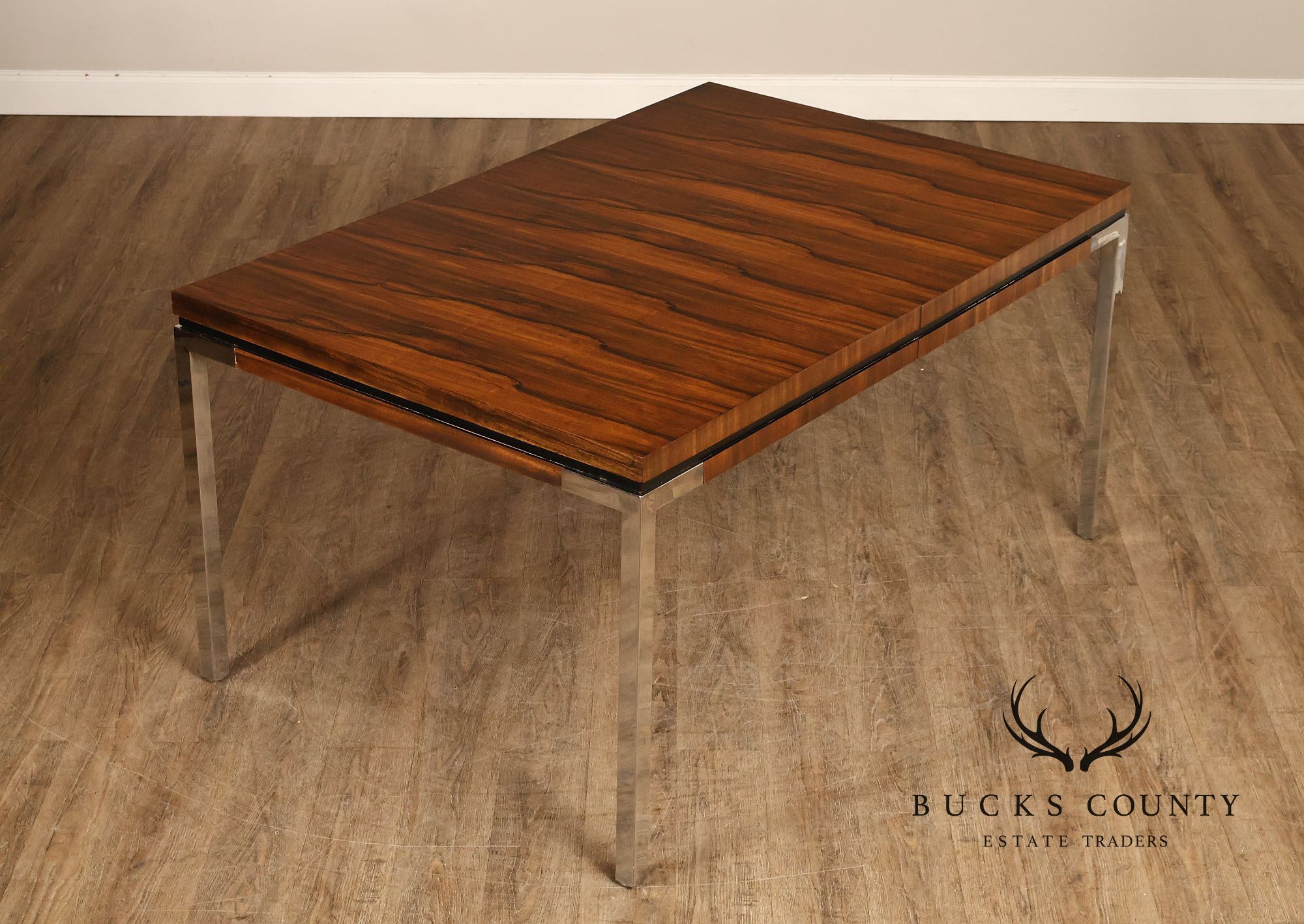Mid Century Modern Expandable Rosewood and Chrome Dining Table