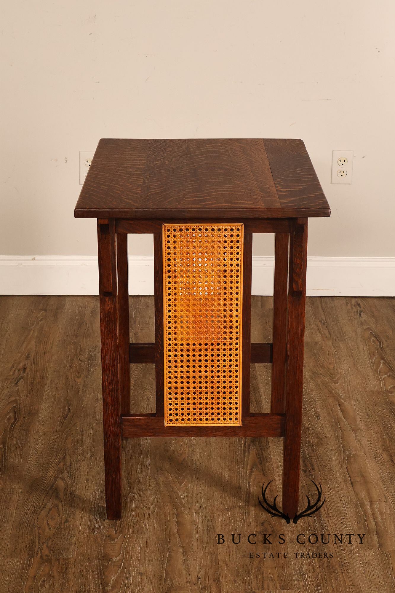 Antique Stickley Brothers Arts & Crafts Oak Side Table With Cane Panels