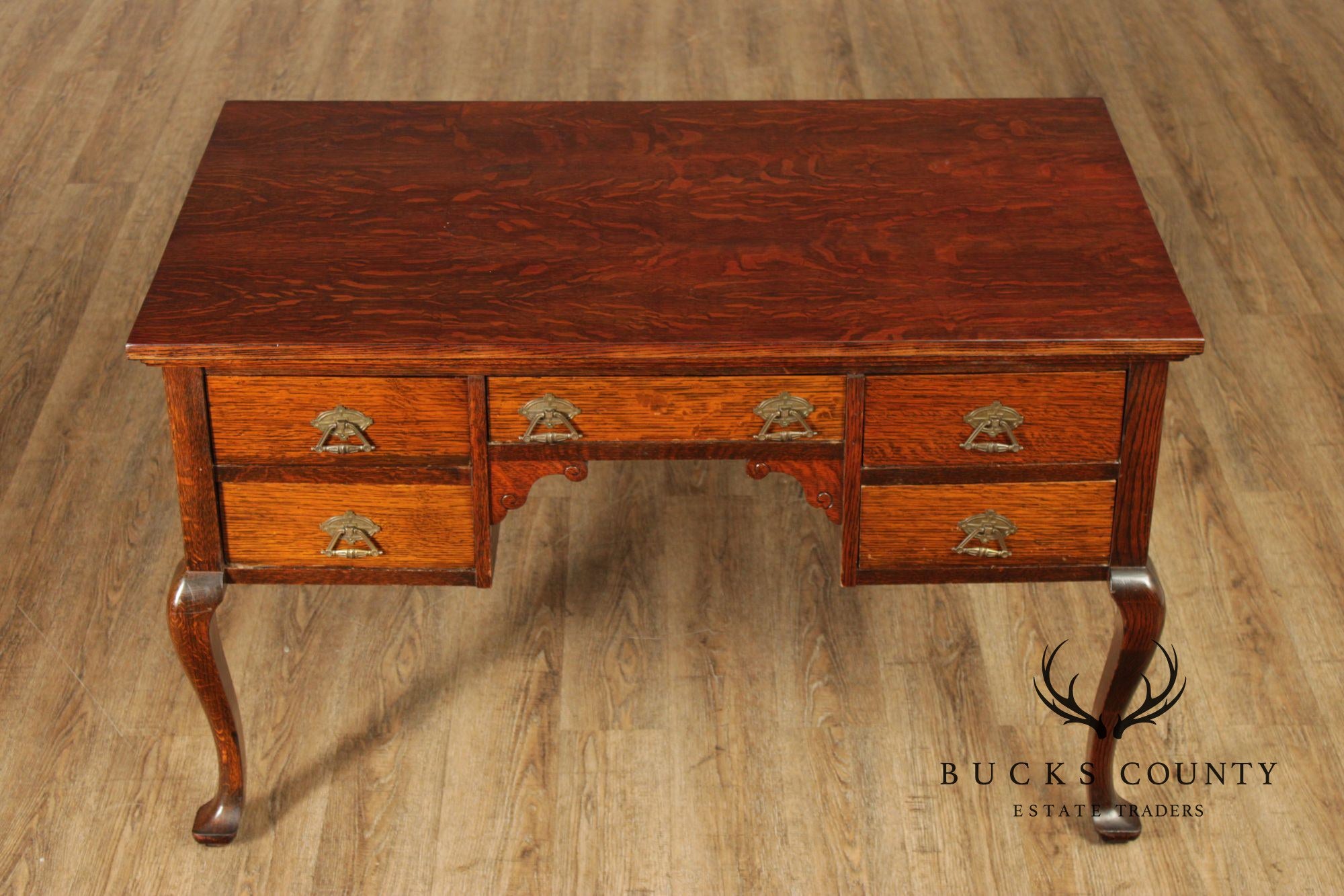 Antique Victorian Oak Partner's Executive Writing Desk