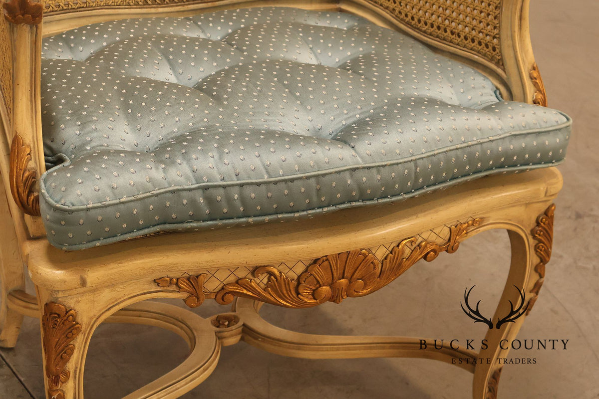 French Regency Pair of Caned Bergere Armchairs
