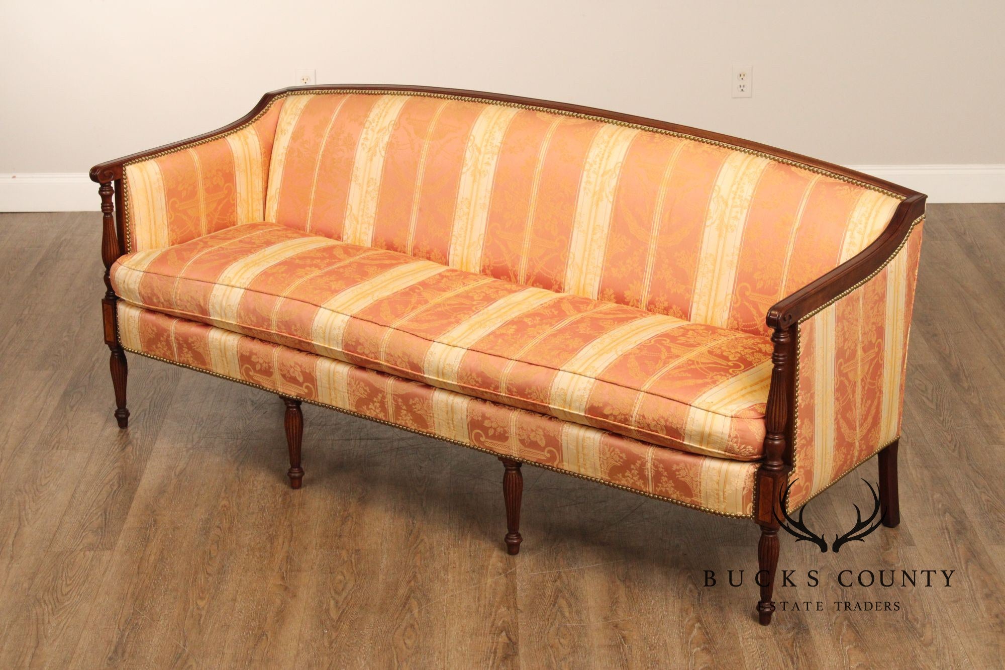 Sheraton Style Carved Mahogany and Down Sofa