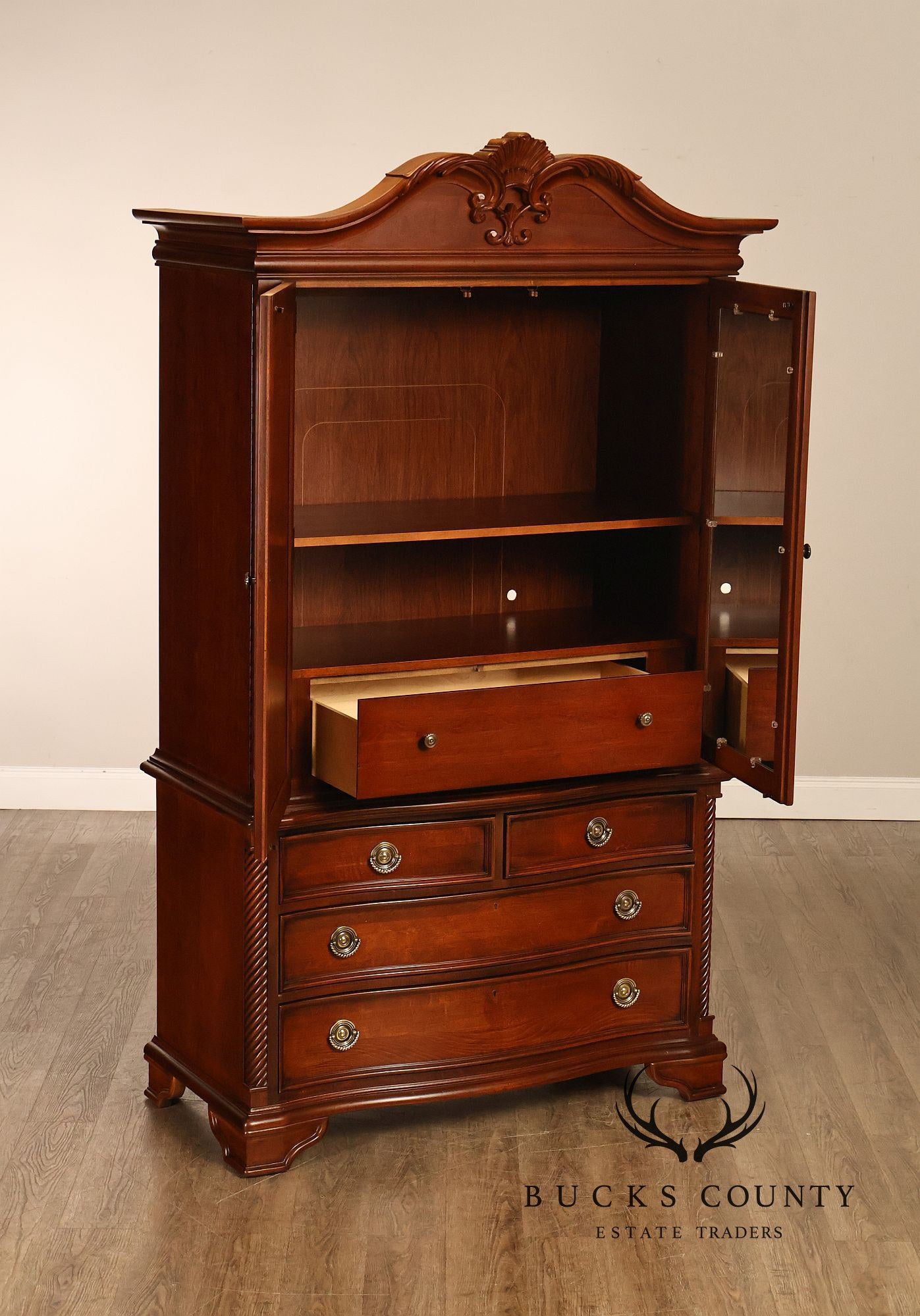 Stanley Furniture Traditional Carved Cherry Bedroom Storage Armoire