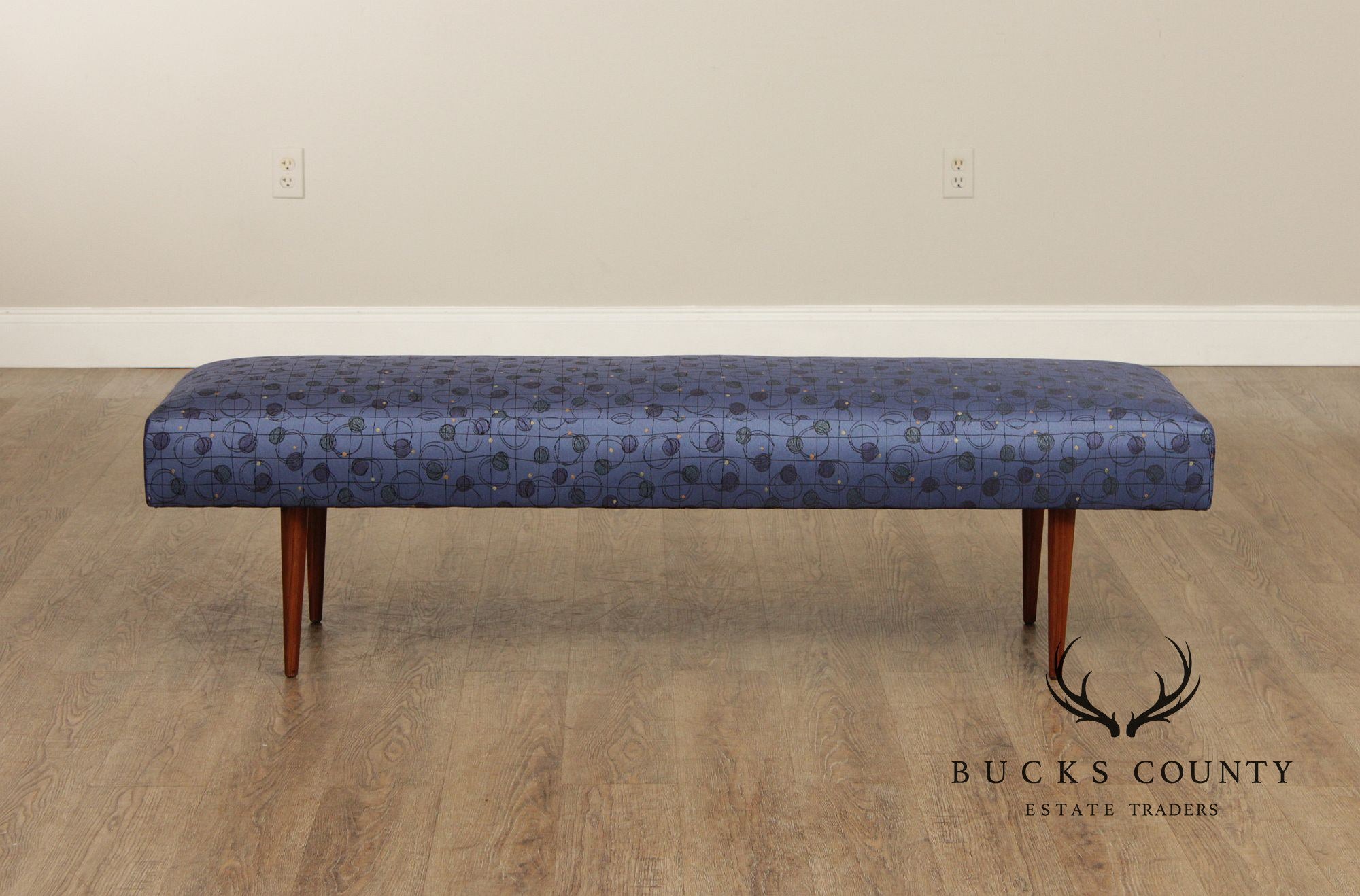 Mid Century Modern Upholstered Walnut Bench