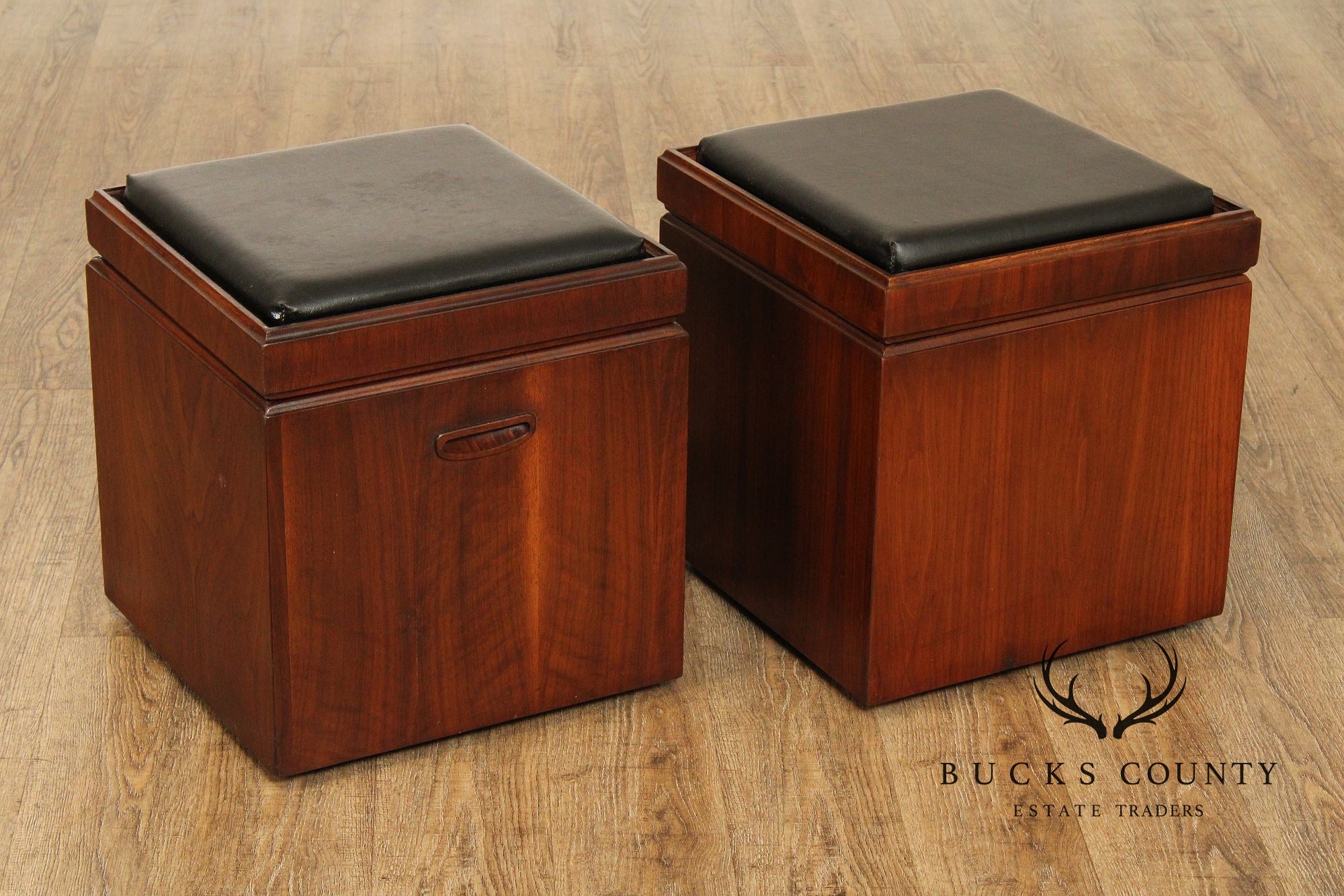 Lane Mid Century Modern Pair of Game Table Ottomans