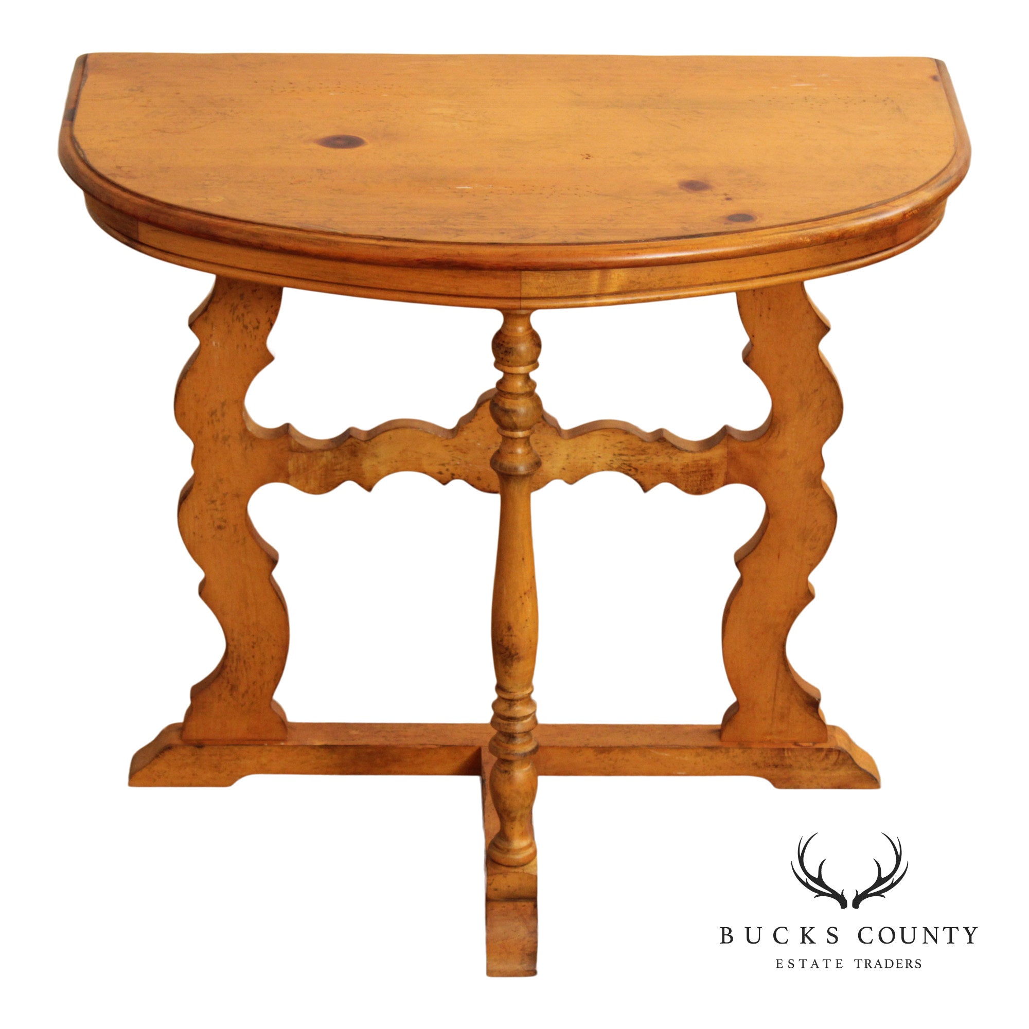 Spanish Baroque Style Pine Demilune Hall Table