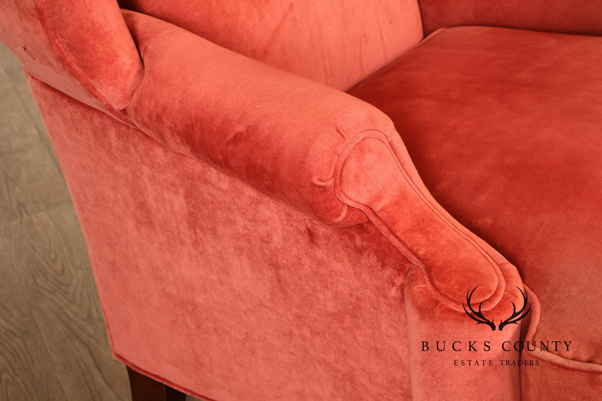 Thomasville Pair Of Traditional Coral Velvet Wingback Chairs
