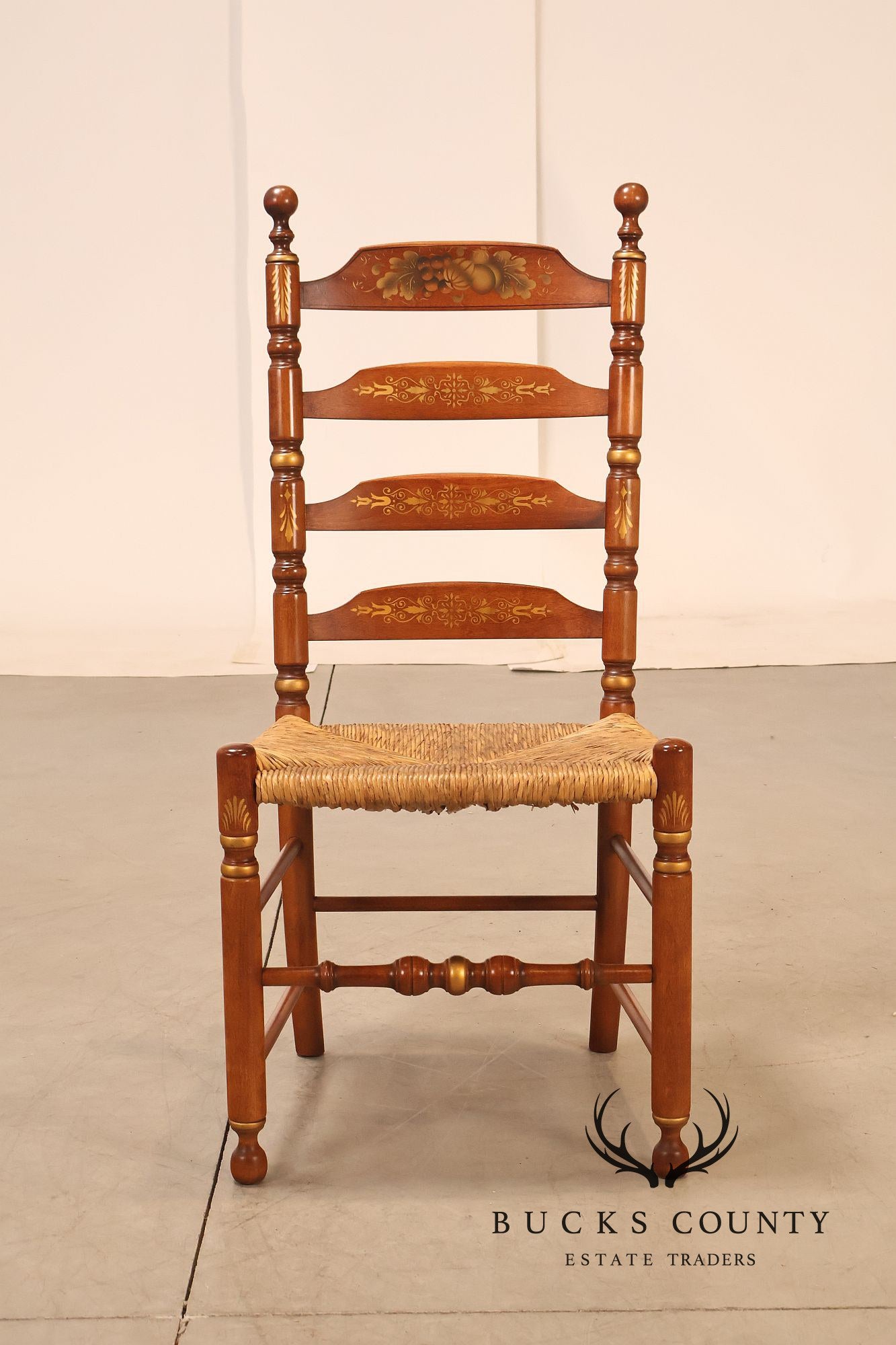 L. Hitchcock Set Of Six Rush Seat Dining Chairs with Stenciled Back