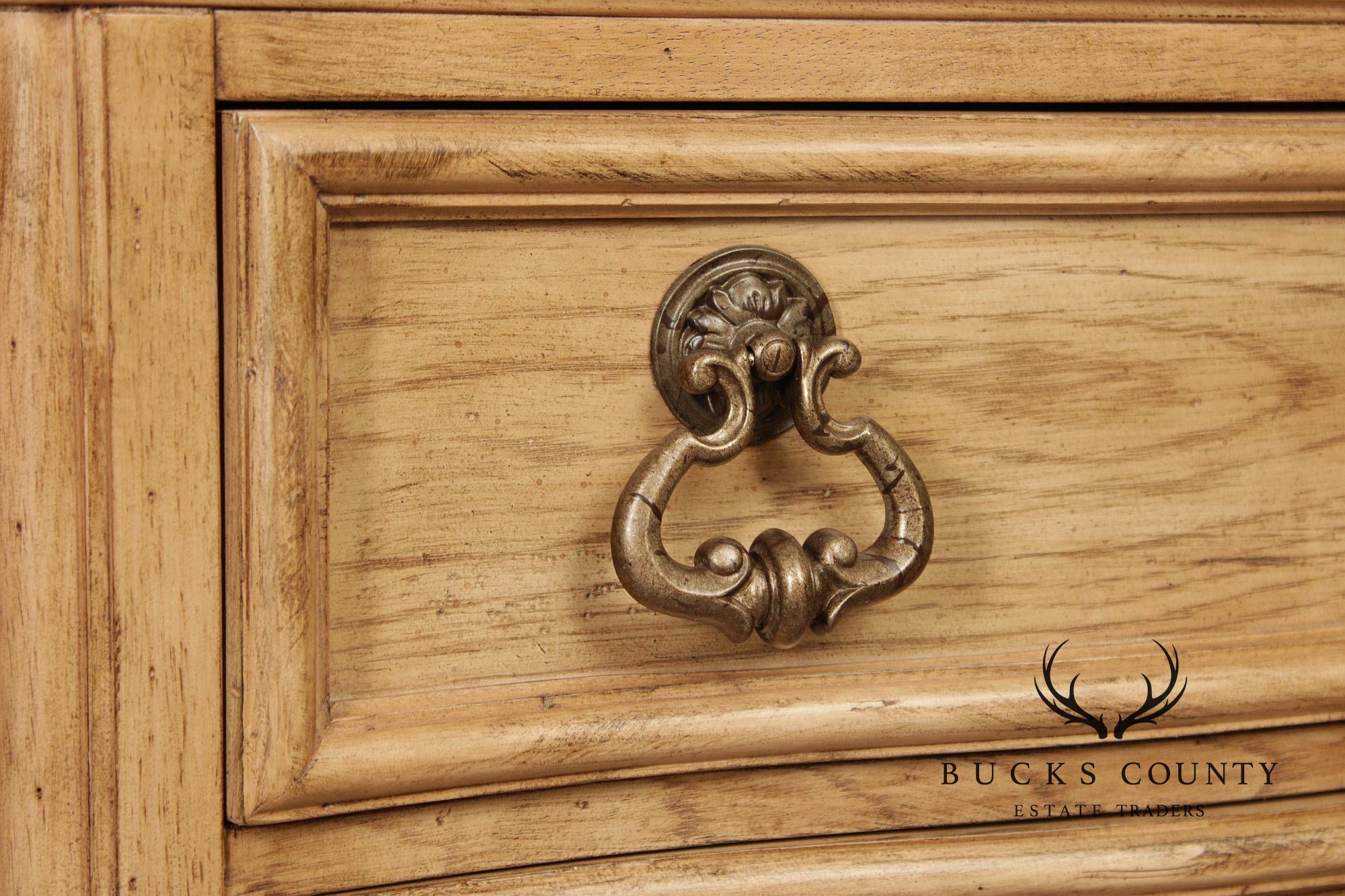 Bernhardt Tuscan Style Carved Cerused Oak Sideboard With Travertine Top