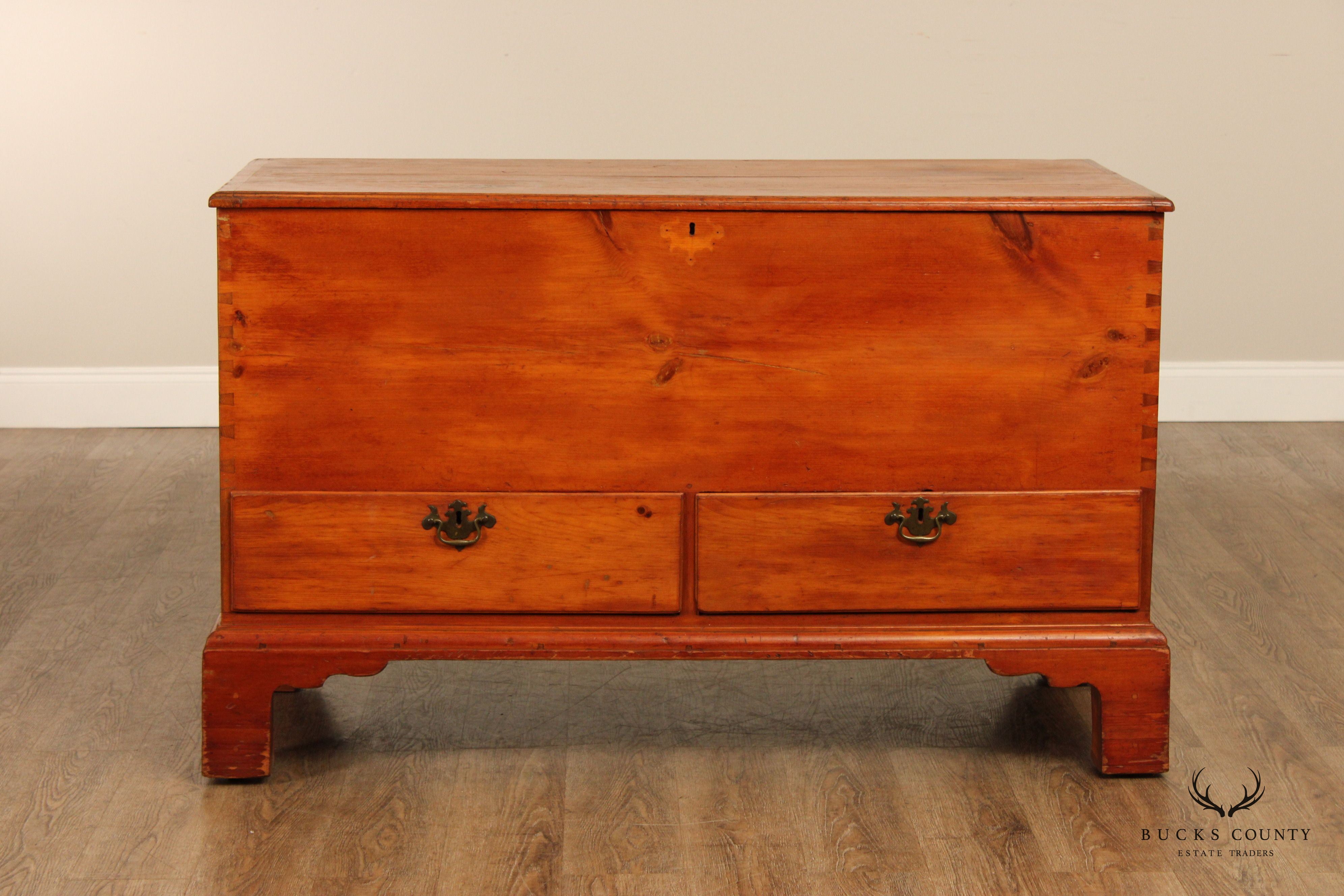 Antique Chippendale Large Two-Drawer Pine Blanket Chest