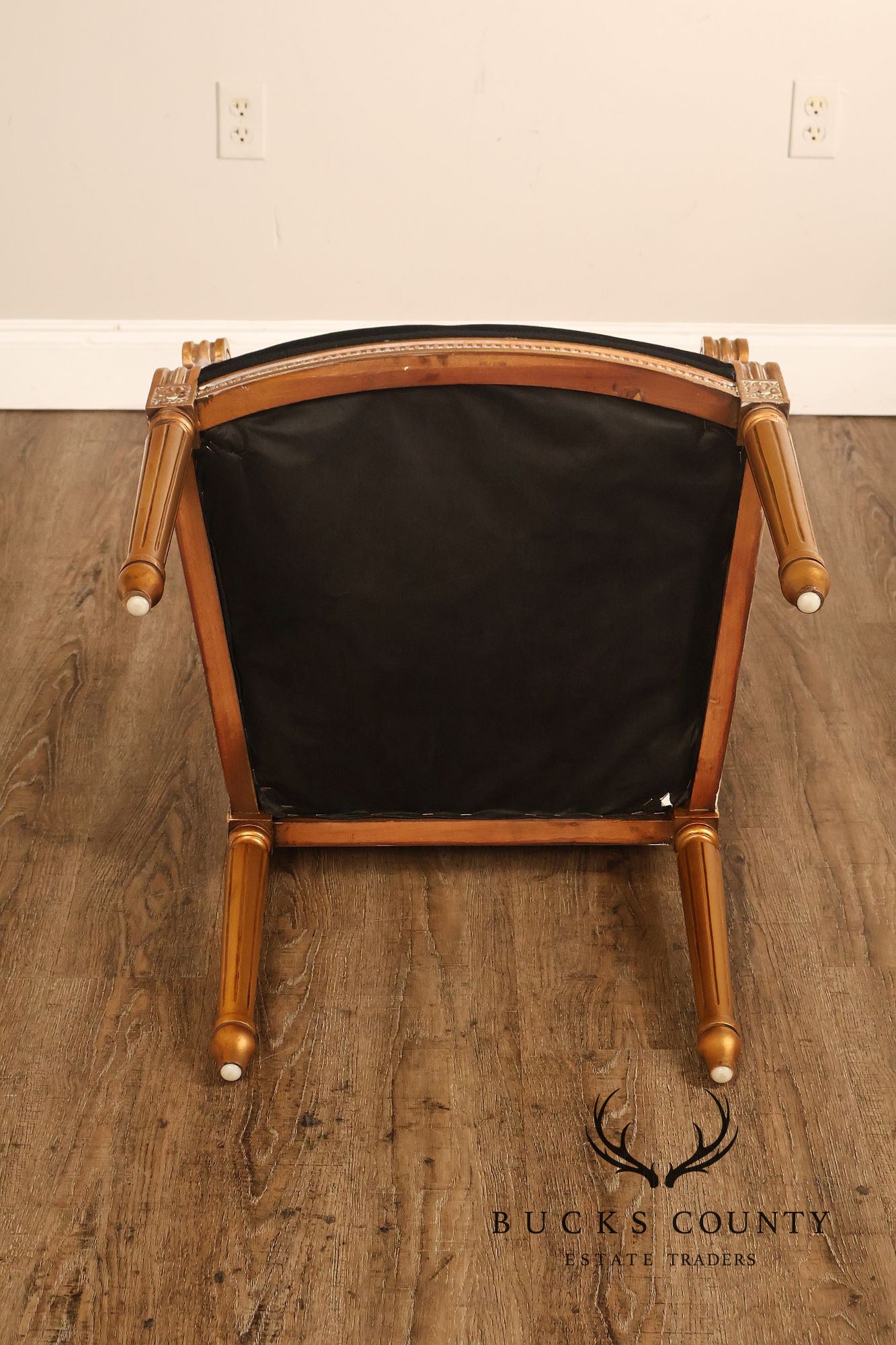 Louis XVI Style Giltwood Armchair With Black Upholstery