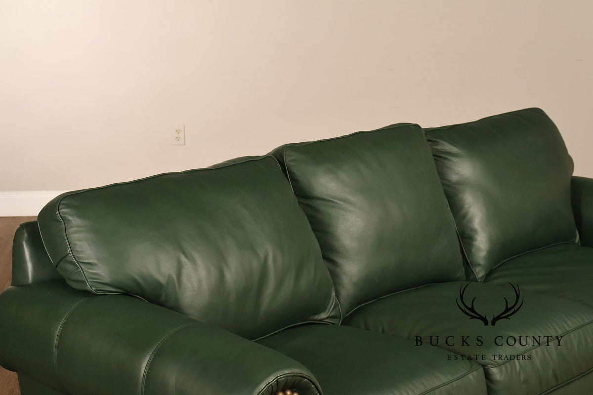 Green Leather Sleeper Sofa with Nailhead Trim