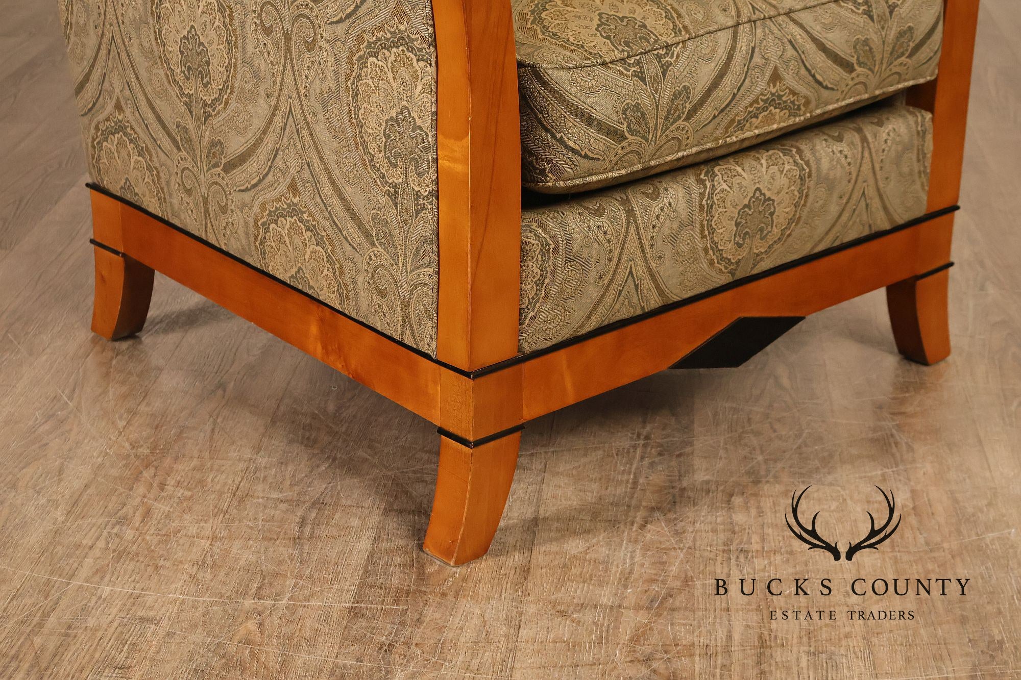 Sherrill Biedermeier Style Upholstered Armchair With Exposed Wood Frame