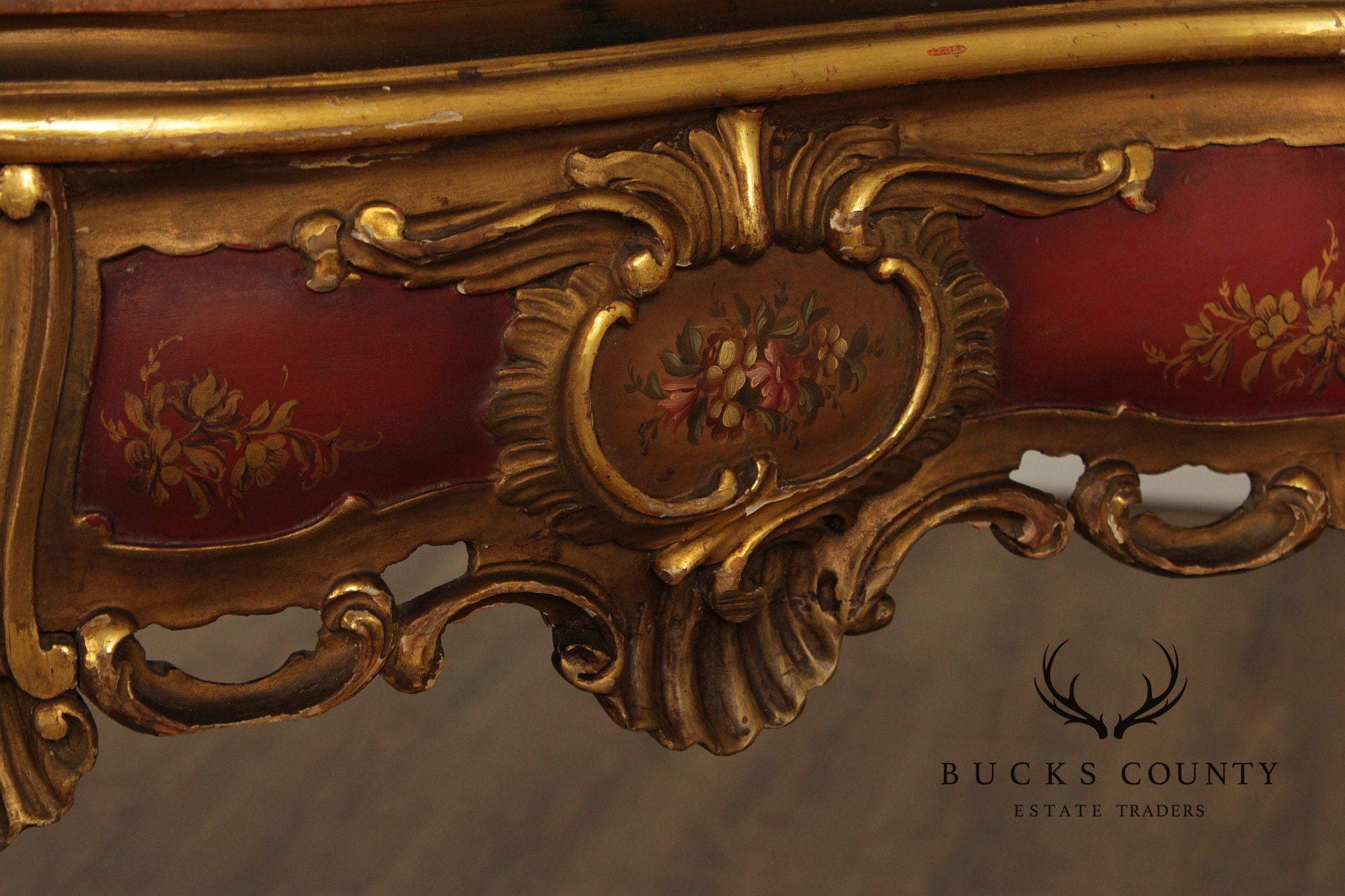 Italian Rococo Style Long Marble Top Console Table