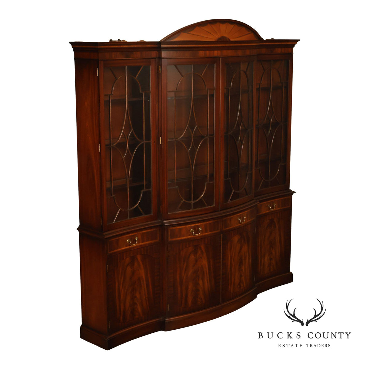 Bevan Funnell Reprodux English Georgian Style Inlaid Mahogany Breakfront
