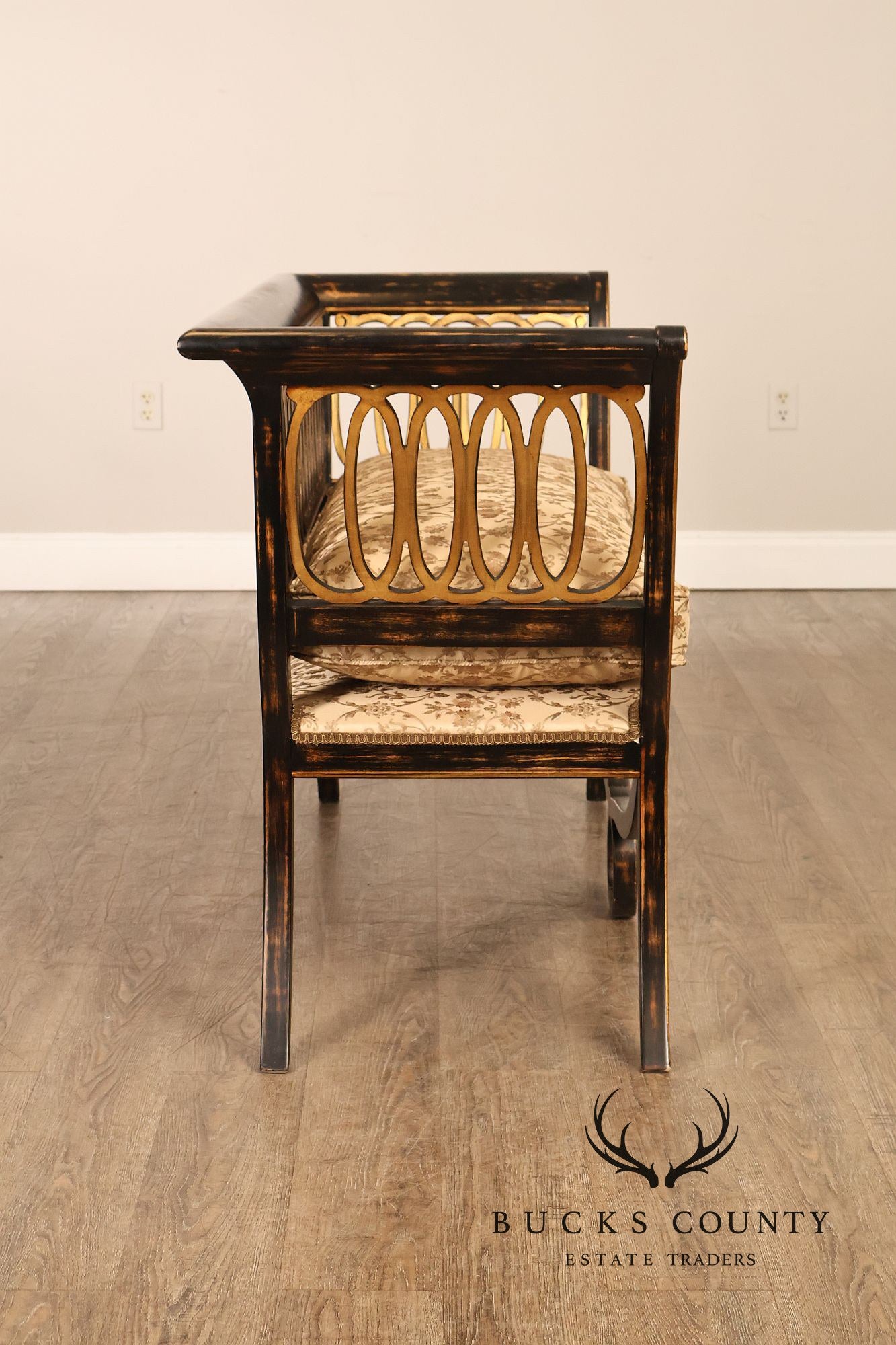 Armando Rho Regency Style Settee Bench Black and Gold