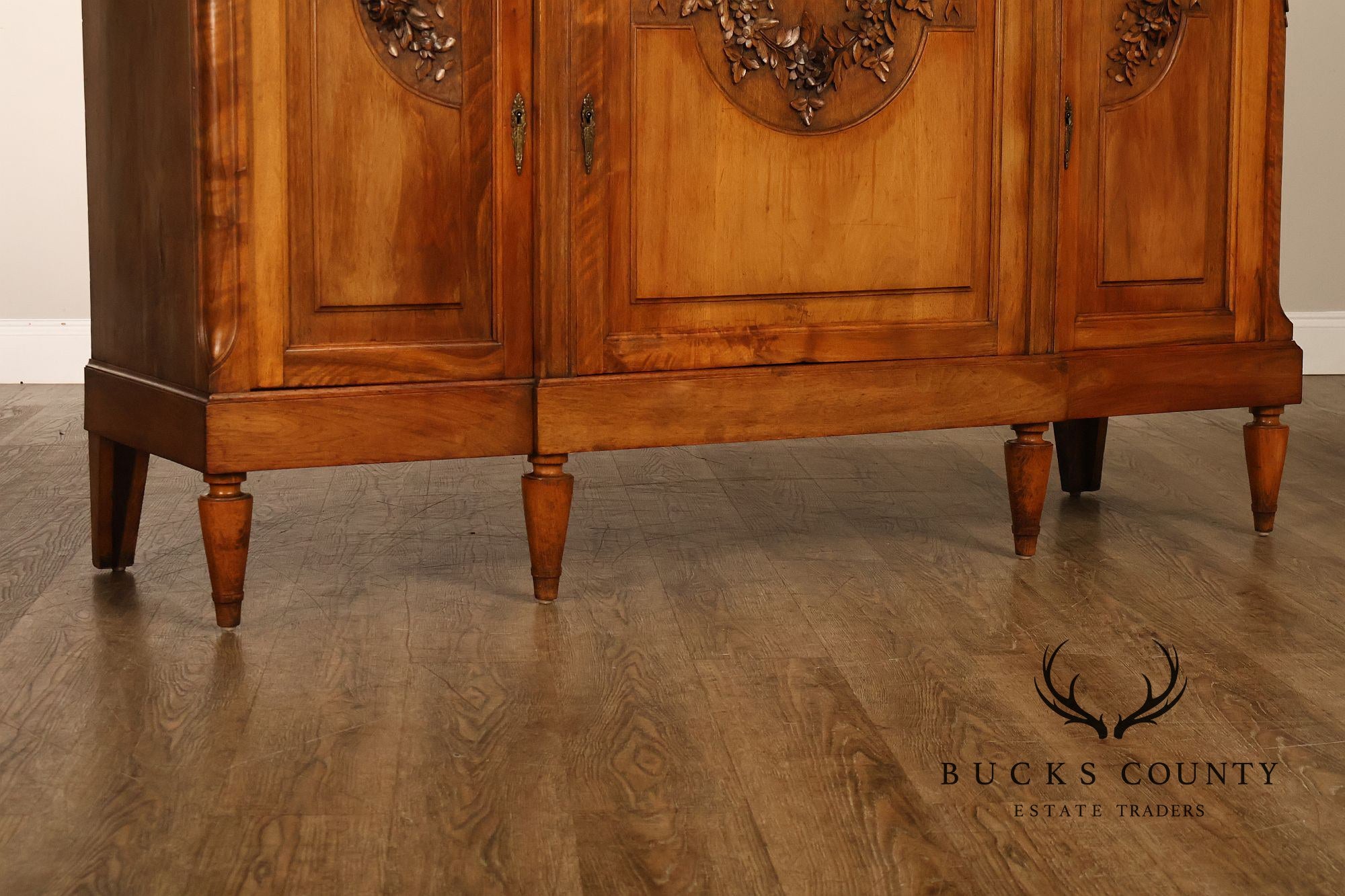 Antique French Louis XVI Style Carved Walnut Marble Top Buffet Sideboard