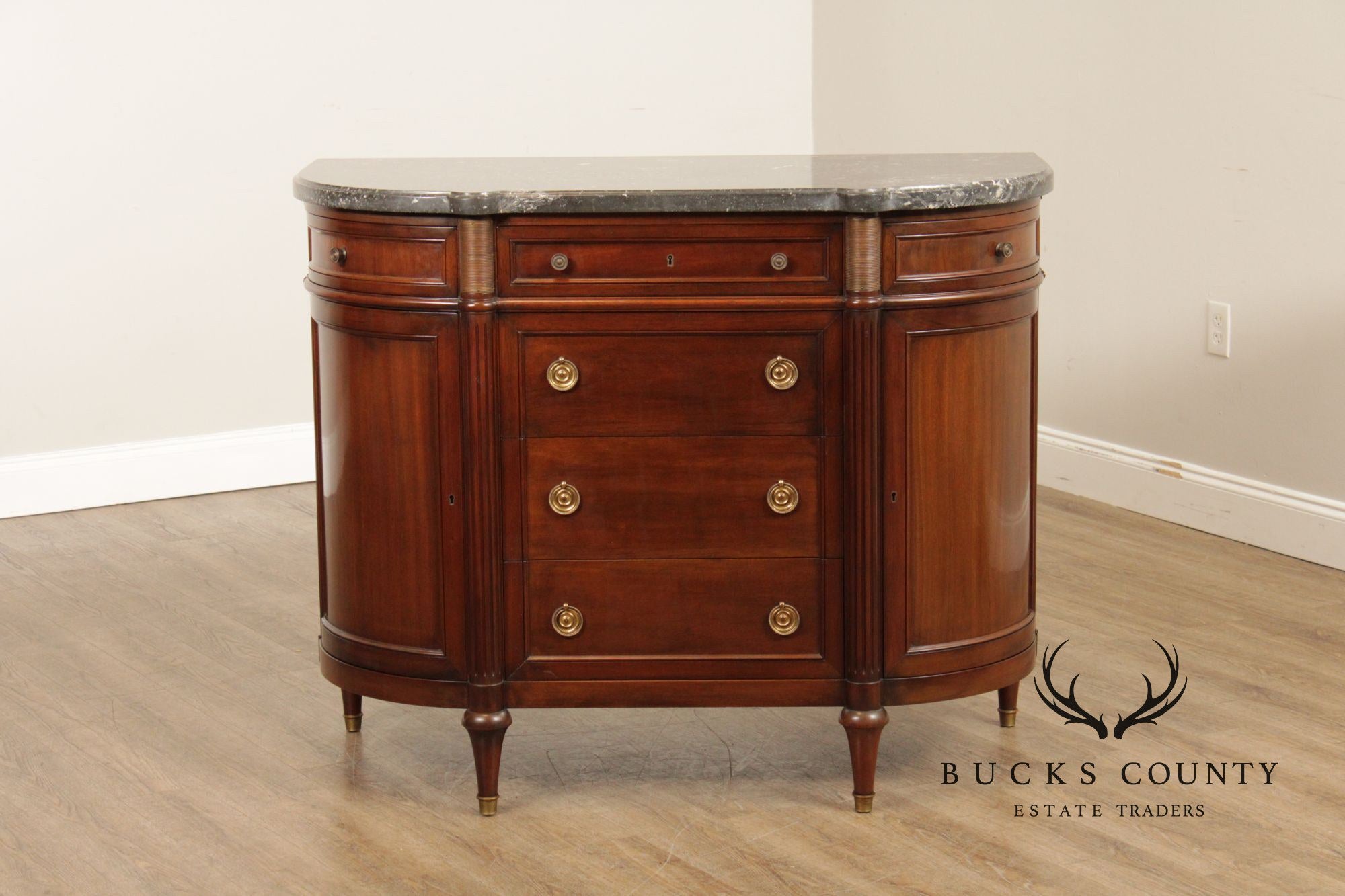Regency Style Marble Top Mahogany Sideboard