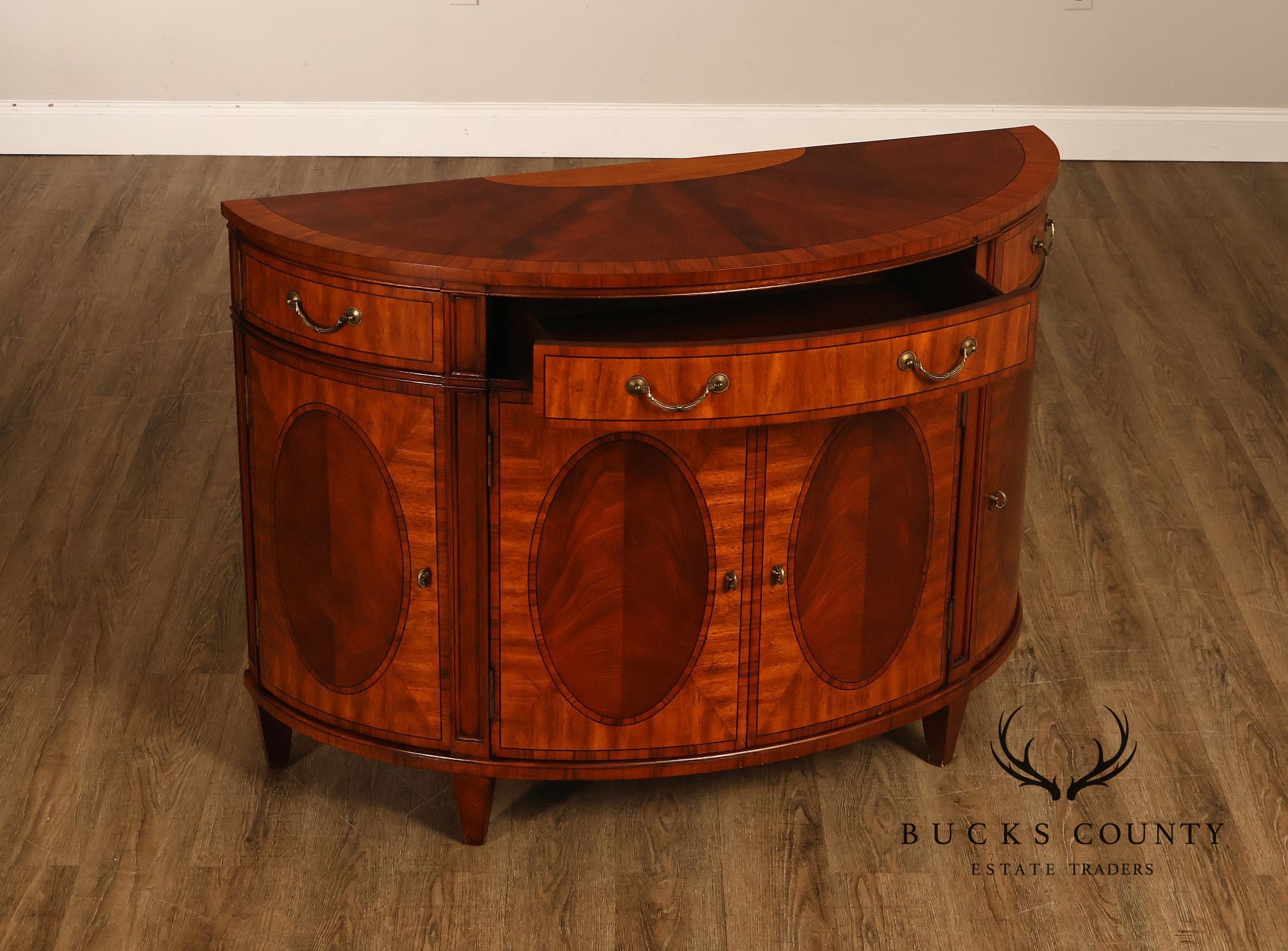 Ethan Allen Mahogany Newport Collection Demilune Cabinet Console