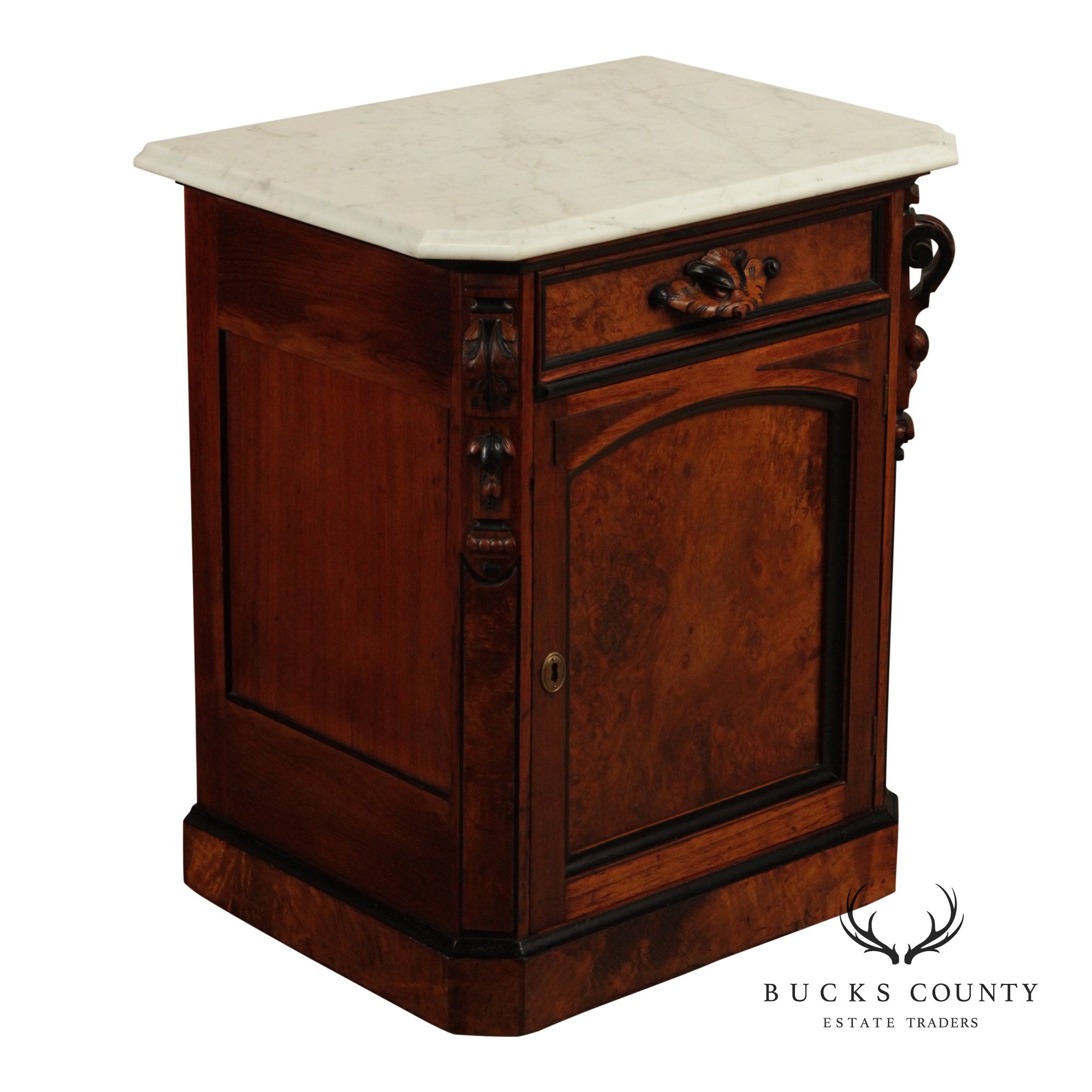 Antique Victorian Marble Top Walnut Nightstand