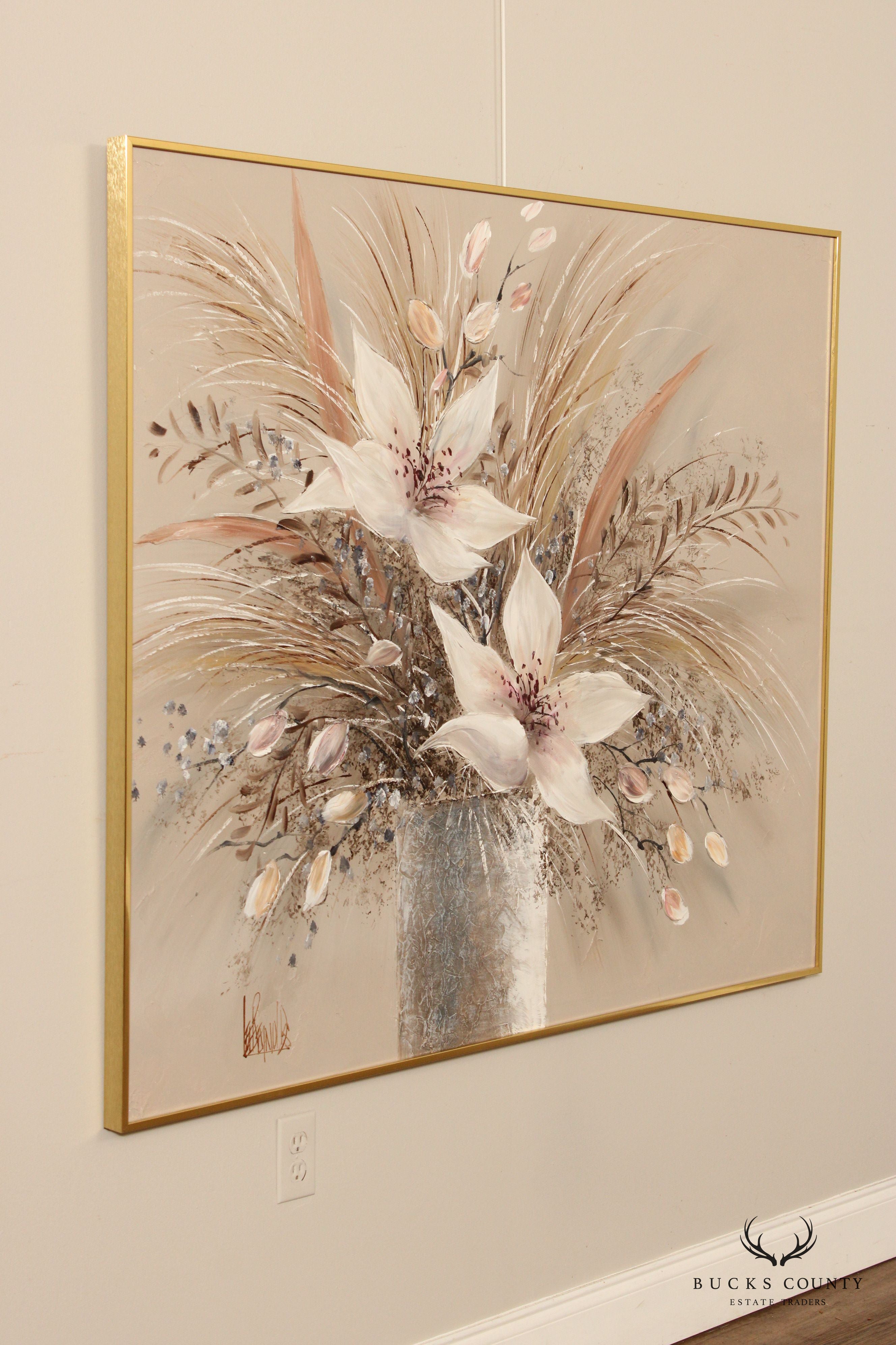 Lee Reynolds Large Framed Floral Still Life Oil Painting