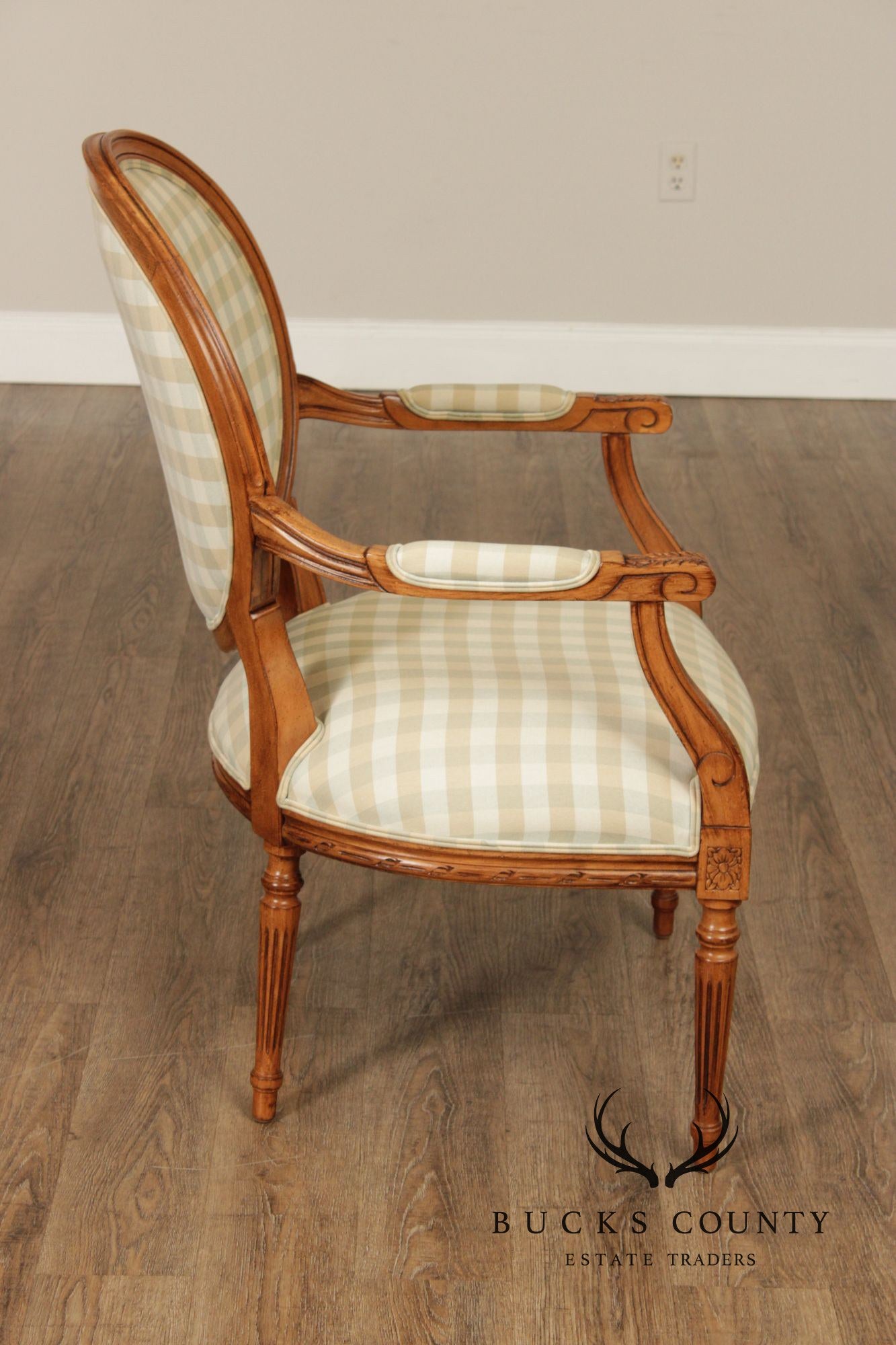 Ethan Allen French Louis XVI Style Pair of Fauteuil Armchairs
