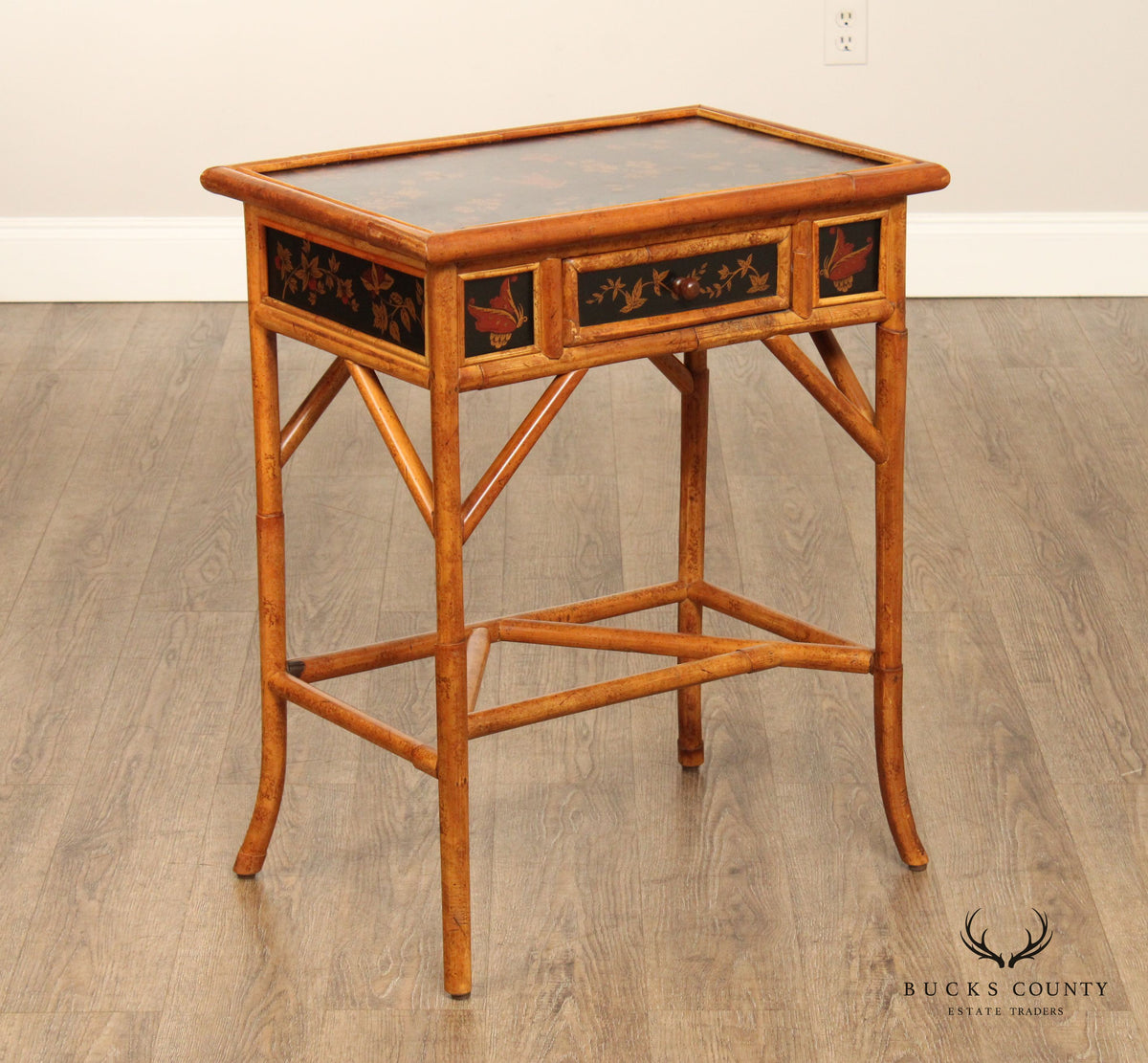 Chinoiserie Rattan Side Table