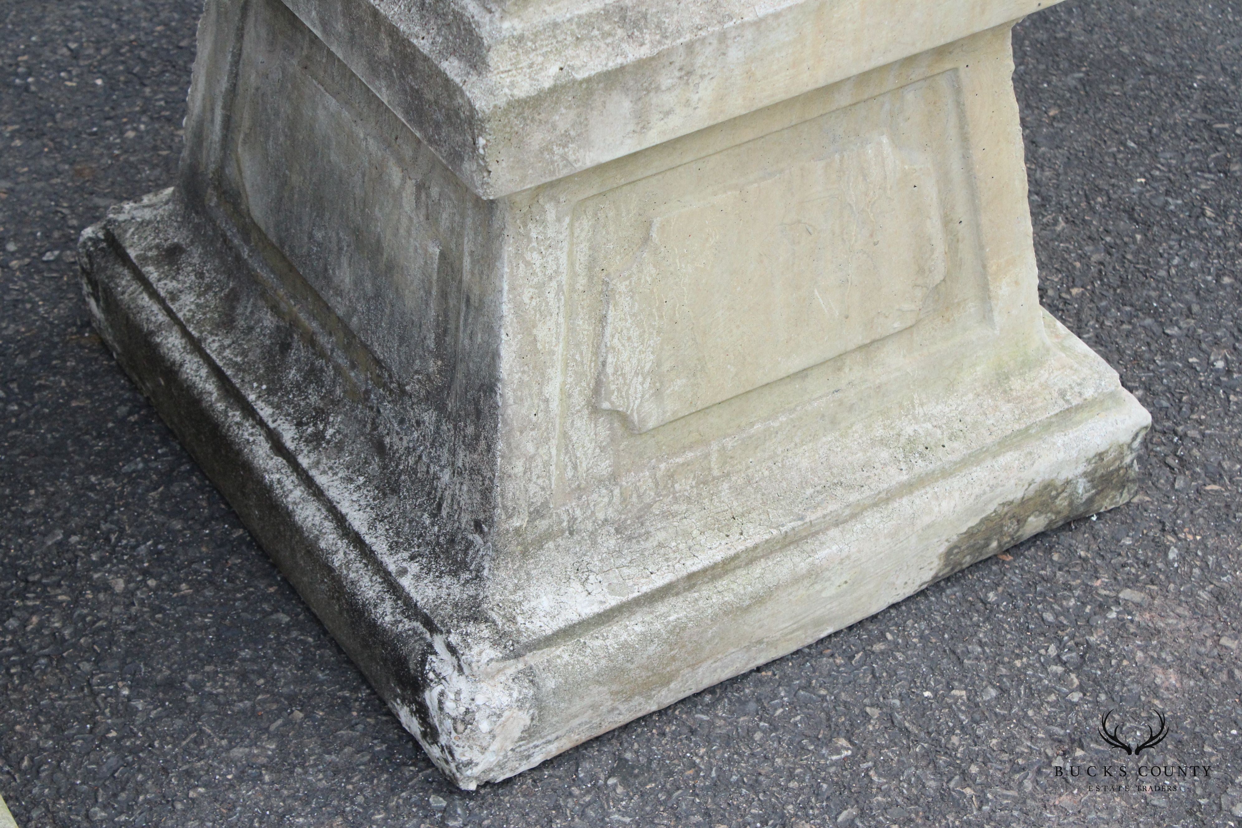 Pair Of Neoclassical Style Cast Stone Garden Urns On Pedestals