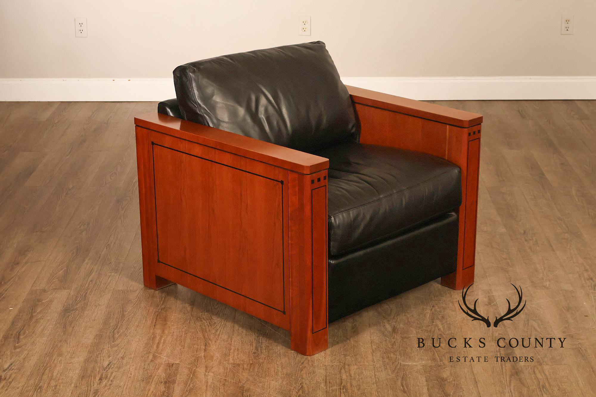 Stickley 21st Century Collection Pair of Black Leather Lounge Chairs