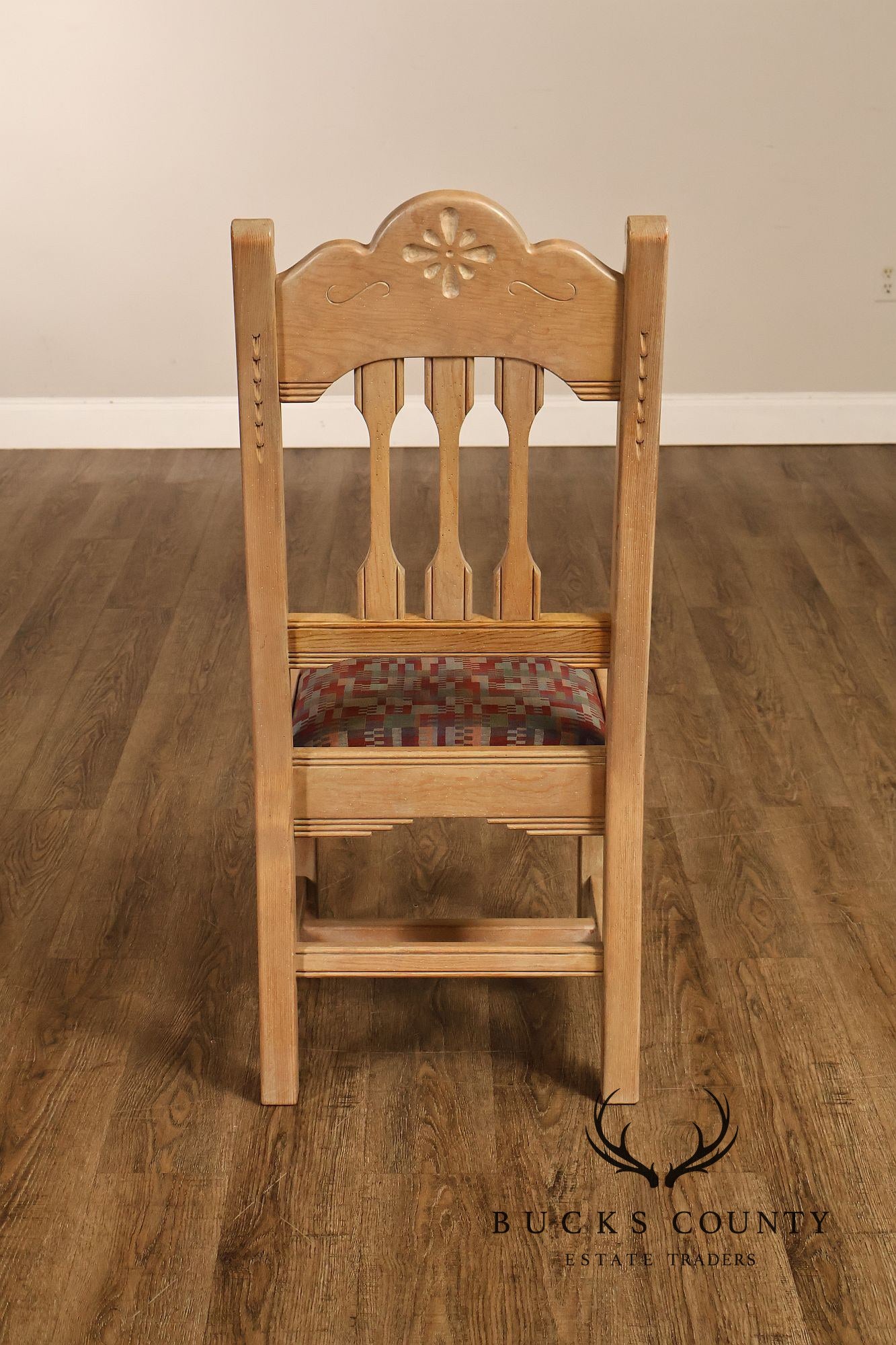 Southwest Style Vintage Set of Six Carved Pine Dining Chairs