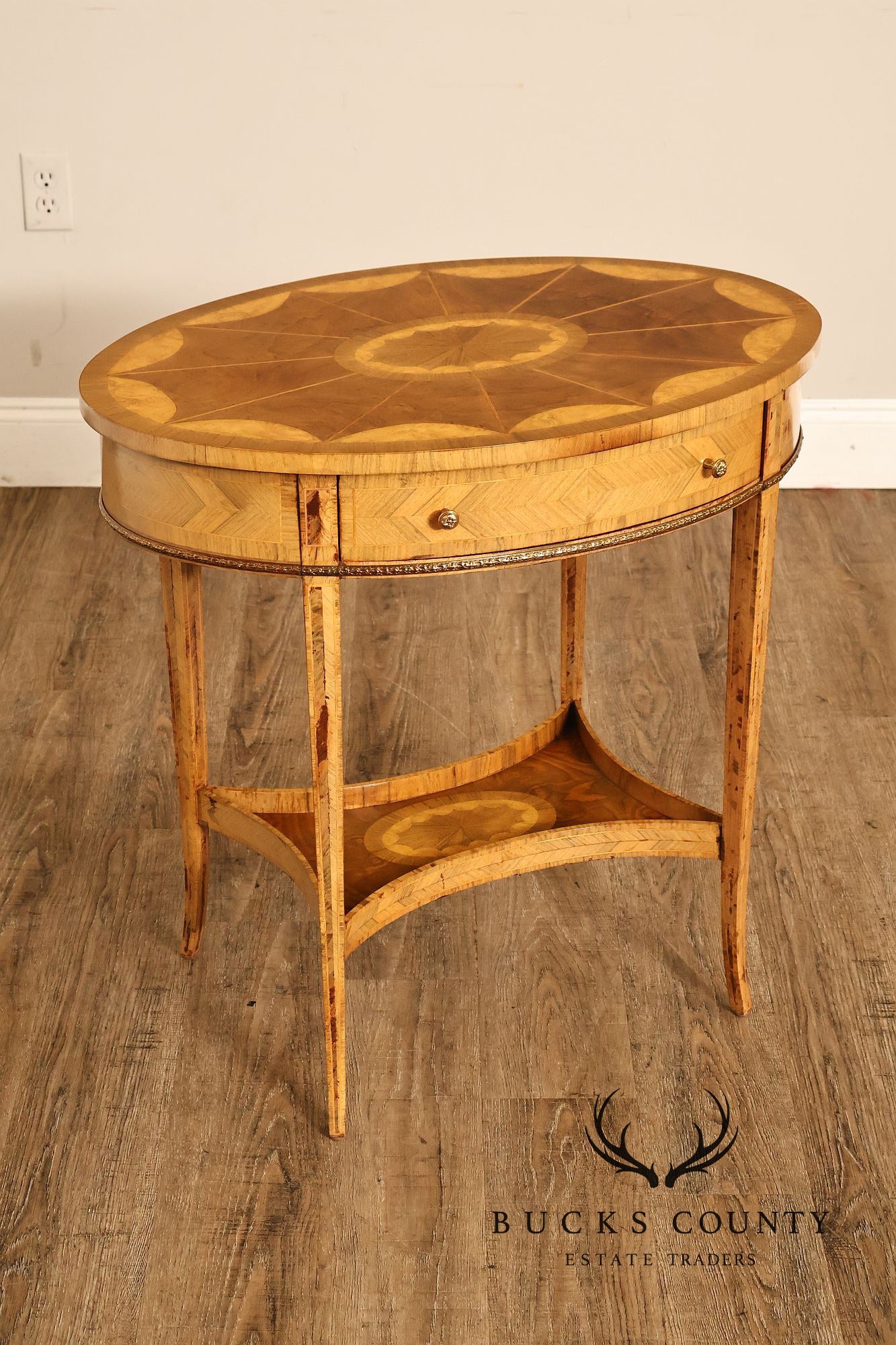 Maitland Smith Two-Tier Mixed Wood Sunburst Occasional Table