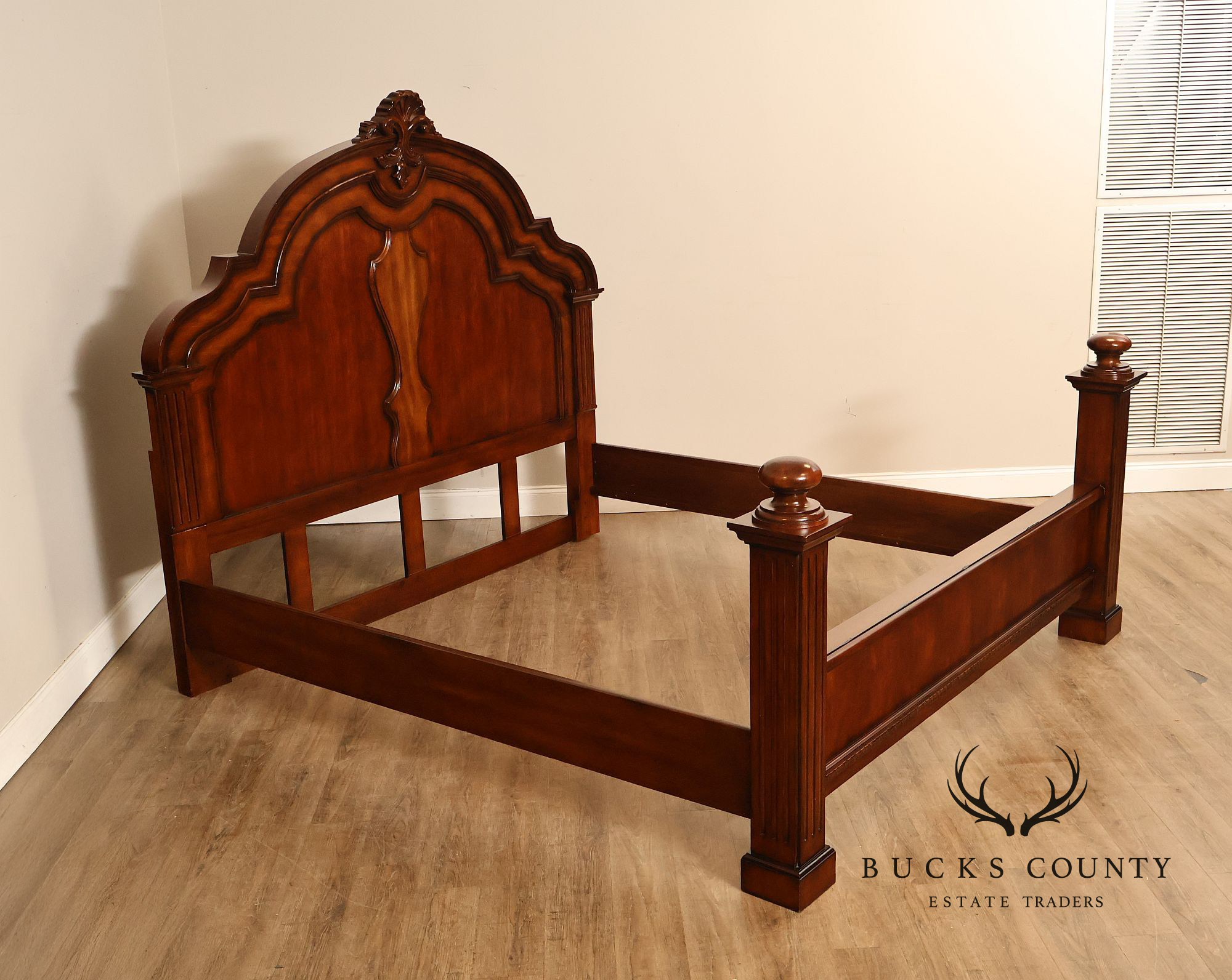Baroque Style King Size Mahogany High Back Carved Bed Frame