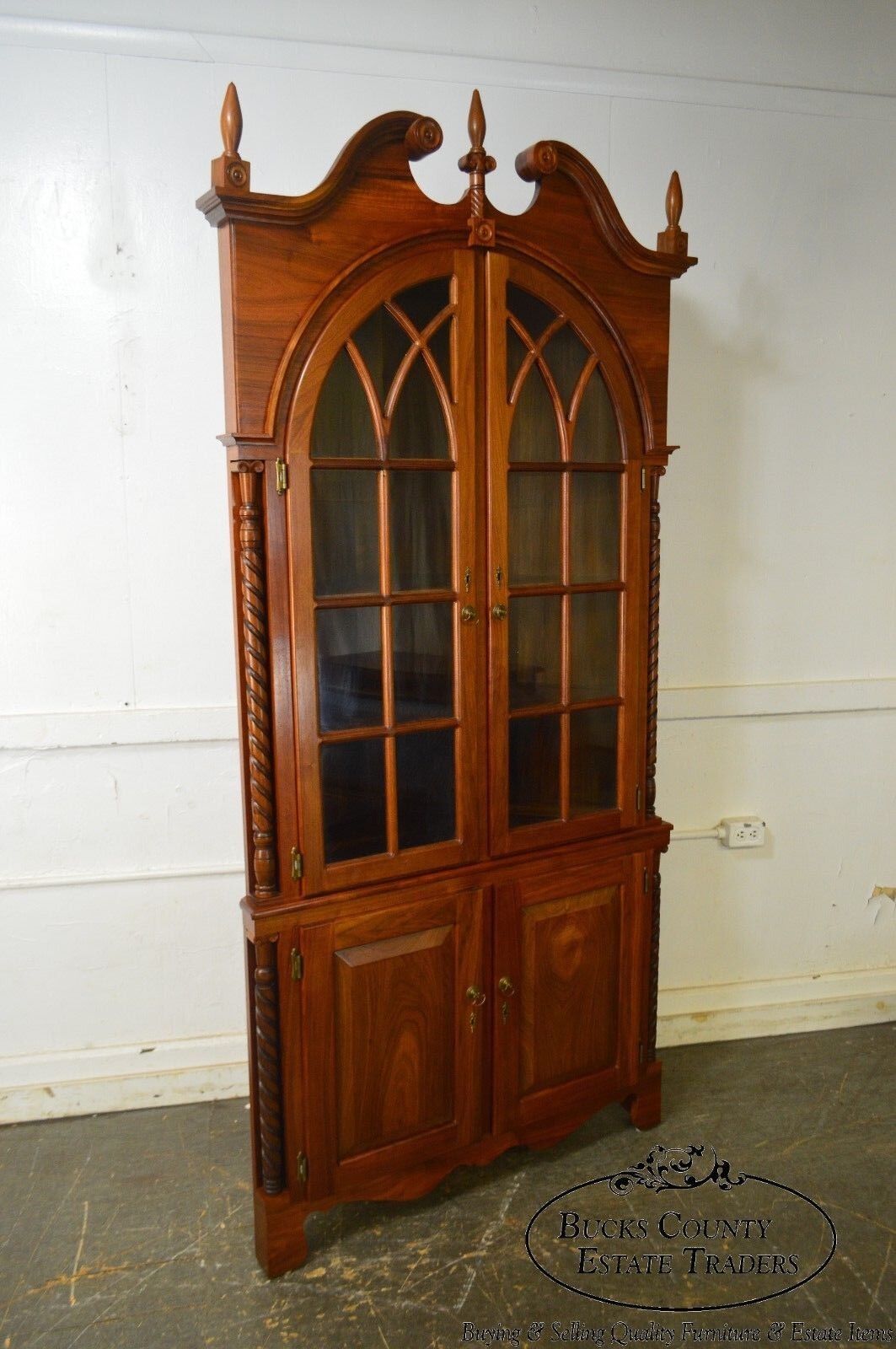 Chippendale Style Hand Crafted Solid Walnut Corner Cabinet