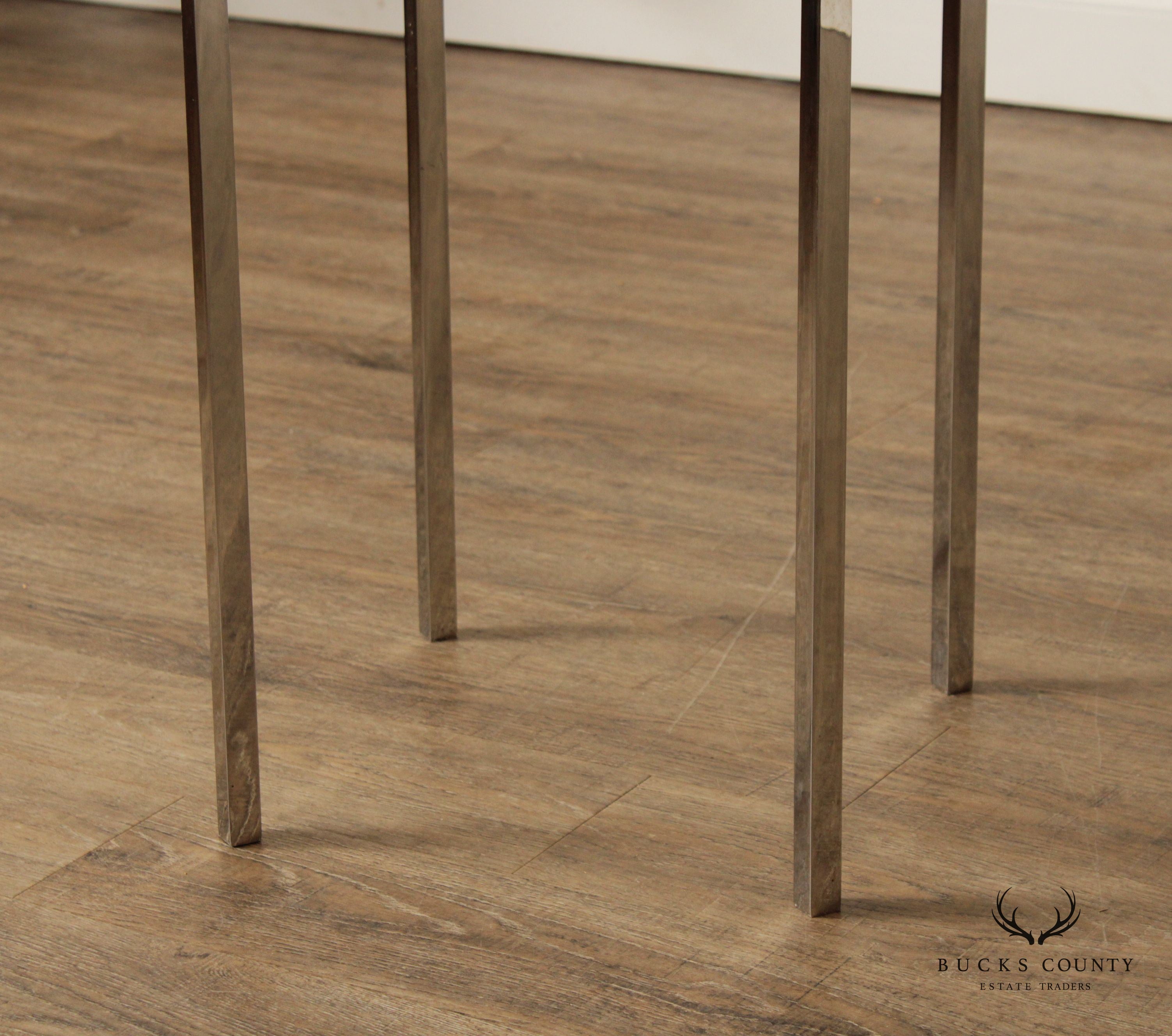 Mid Century Modern Glass Top Chrome Side Table