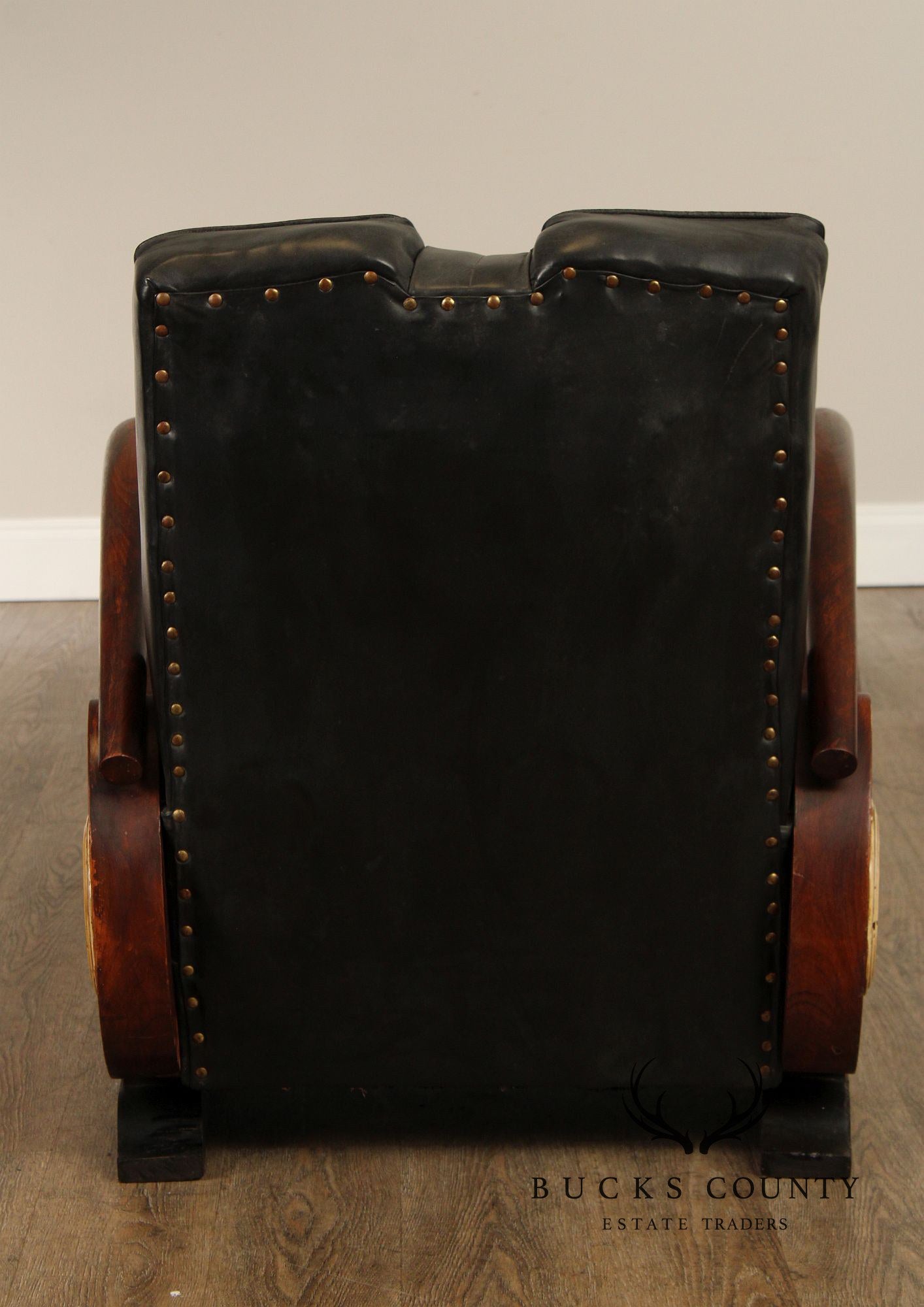 Art Deco Pair Of Streamline Moderne Rosewood And Black Leather Lounge Chairs