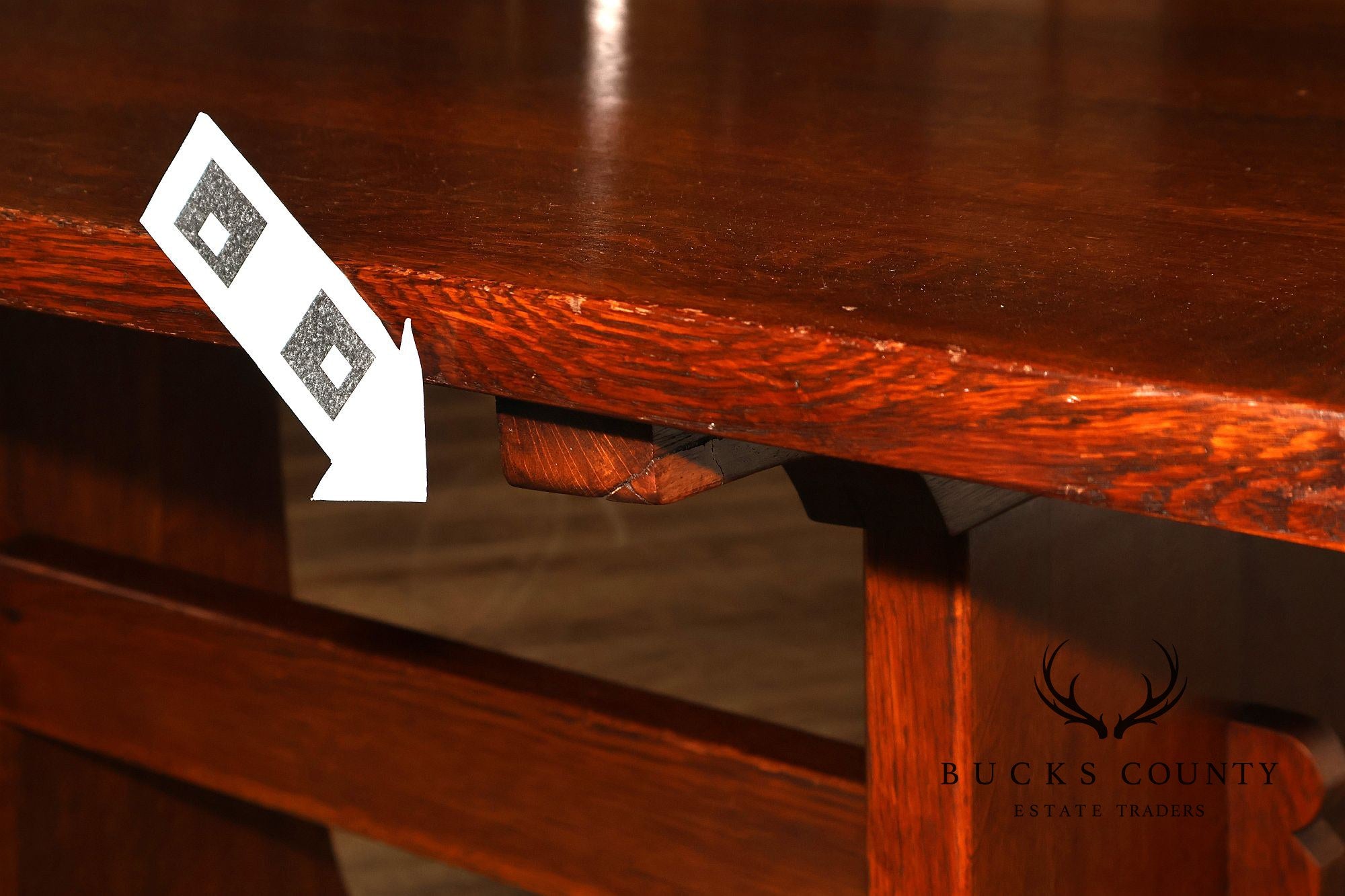 Antique L & JG Stickley Trestle Table Mousehole