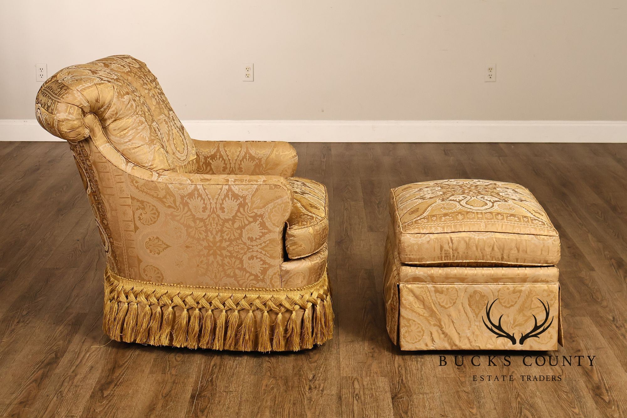 TRS Furniture Traditional Gold D amask Upholstered Lounge Chair And Ottoman