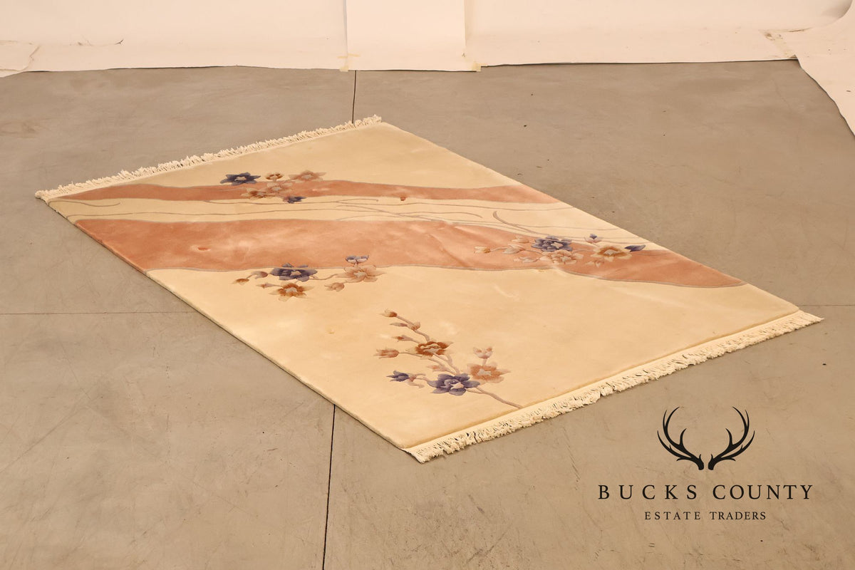 Hand Woven Chinese Art Deco Floral Wool 6x9 Area Rug