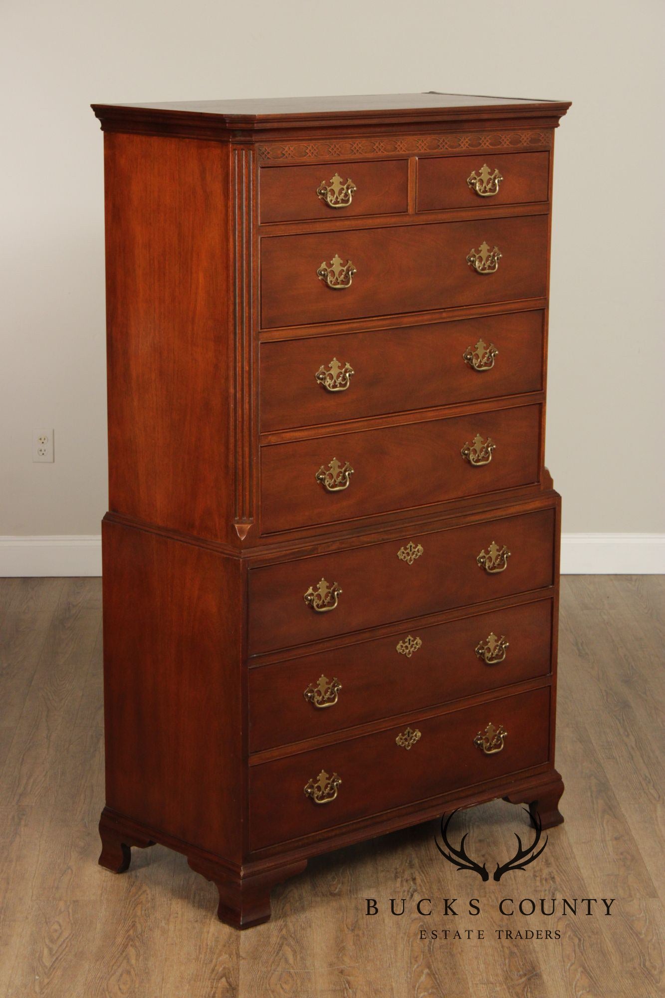 Baker Chippendale Style Mahogany Chest On Chest Highboy