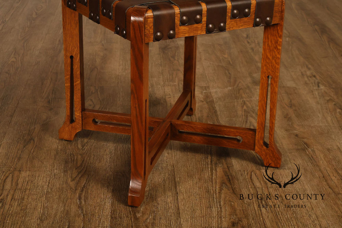 Stickley Little Treasures Mission Oak Woven Leather Stool