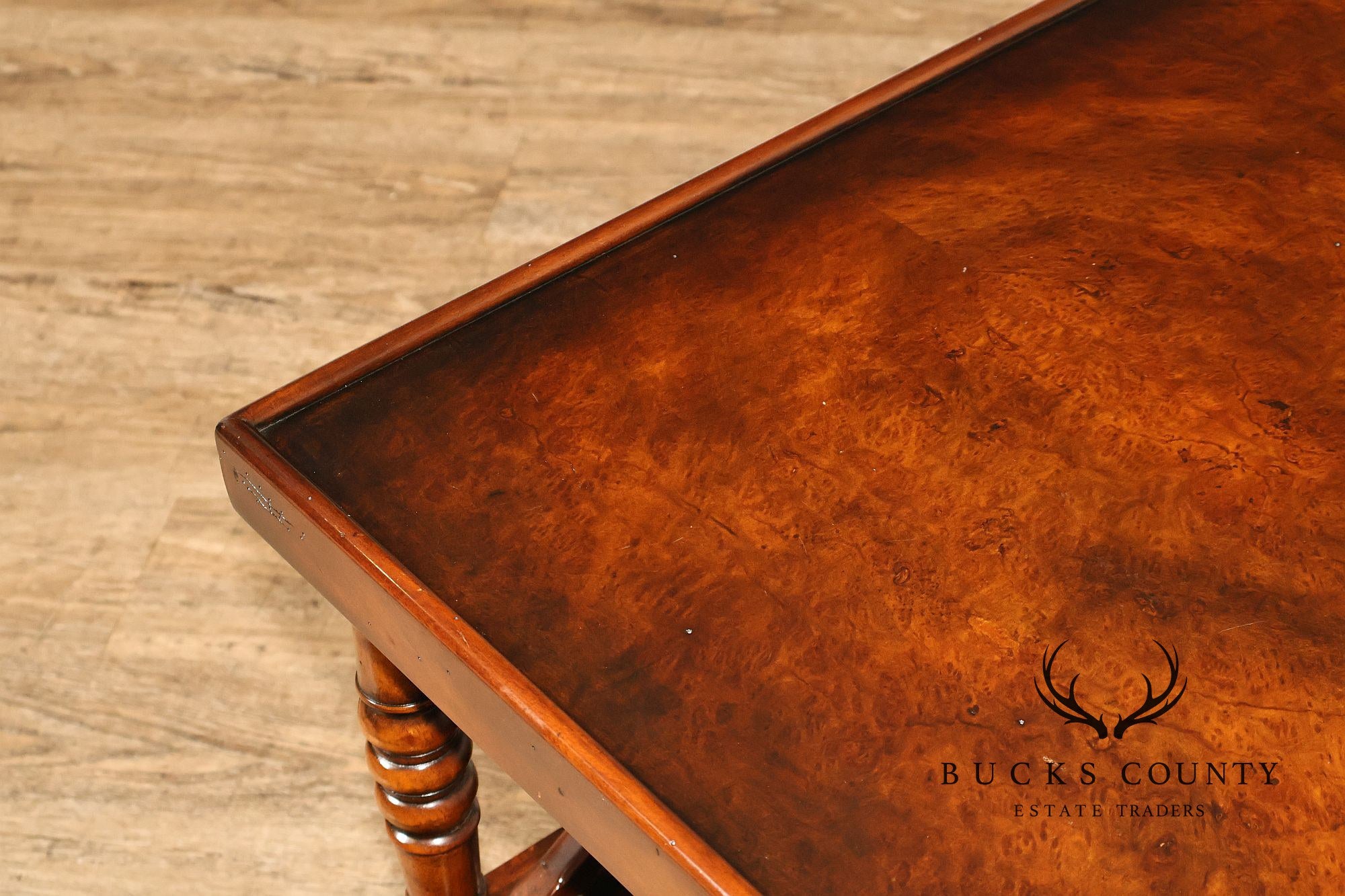 Regency Style Burl Wood Two-Tier Square Coffee Table On Brass Casters