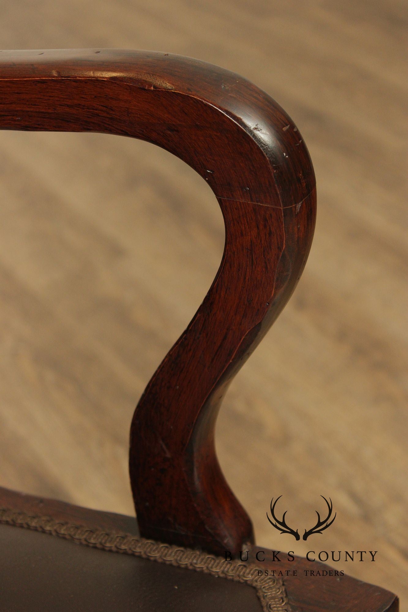 Vintage Anglo-Indian Style Pair of Caned Back Leather Seat Armchairs