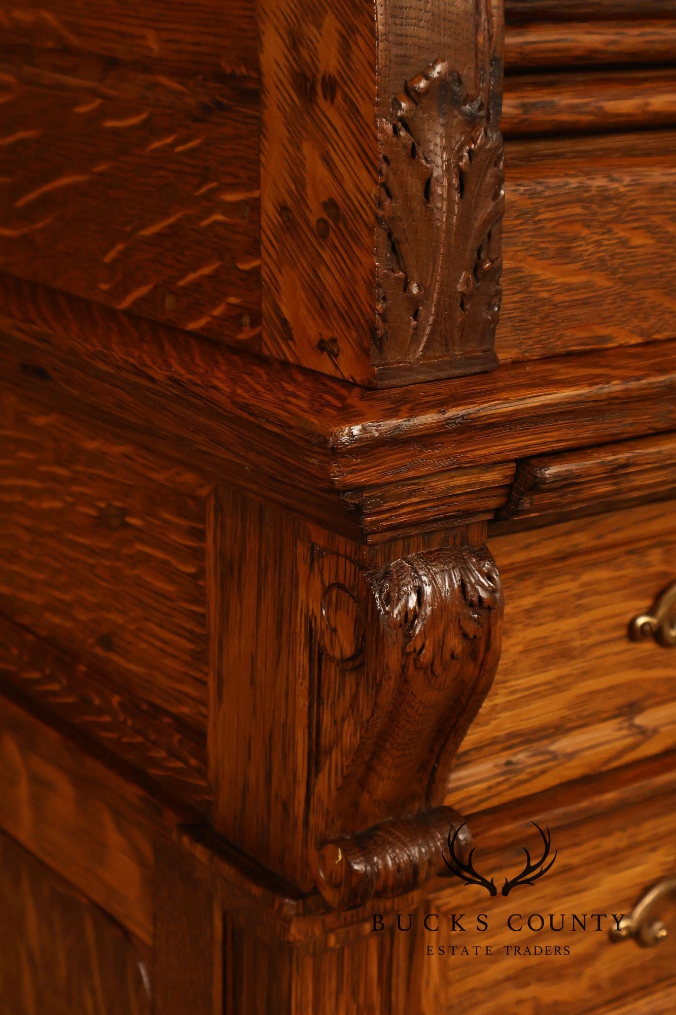 Exceptional Antique Quarter Sawn Oak Roll Top Desk With Carved 'Reading Hardware Co." Crest Panel