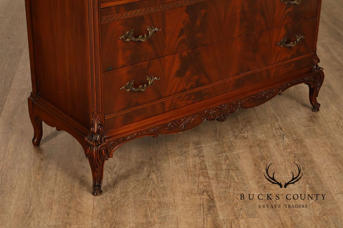 French Louis XV Style Flame Mahogany Dresser Chest