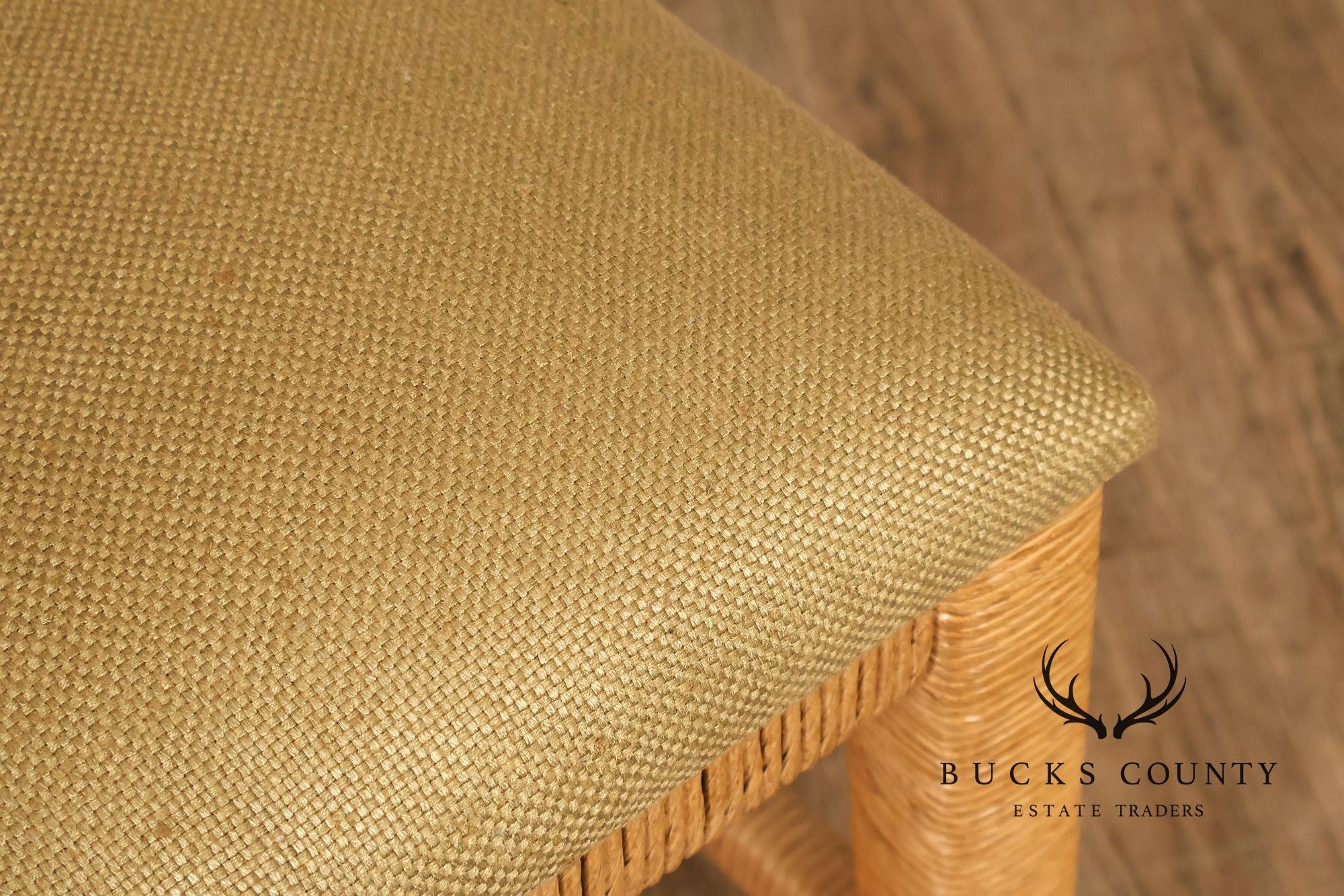 Vintage Wicker Set Of Six Dining Chairs With Upholstered Seats