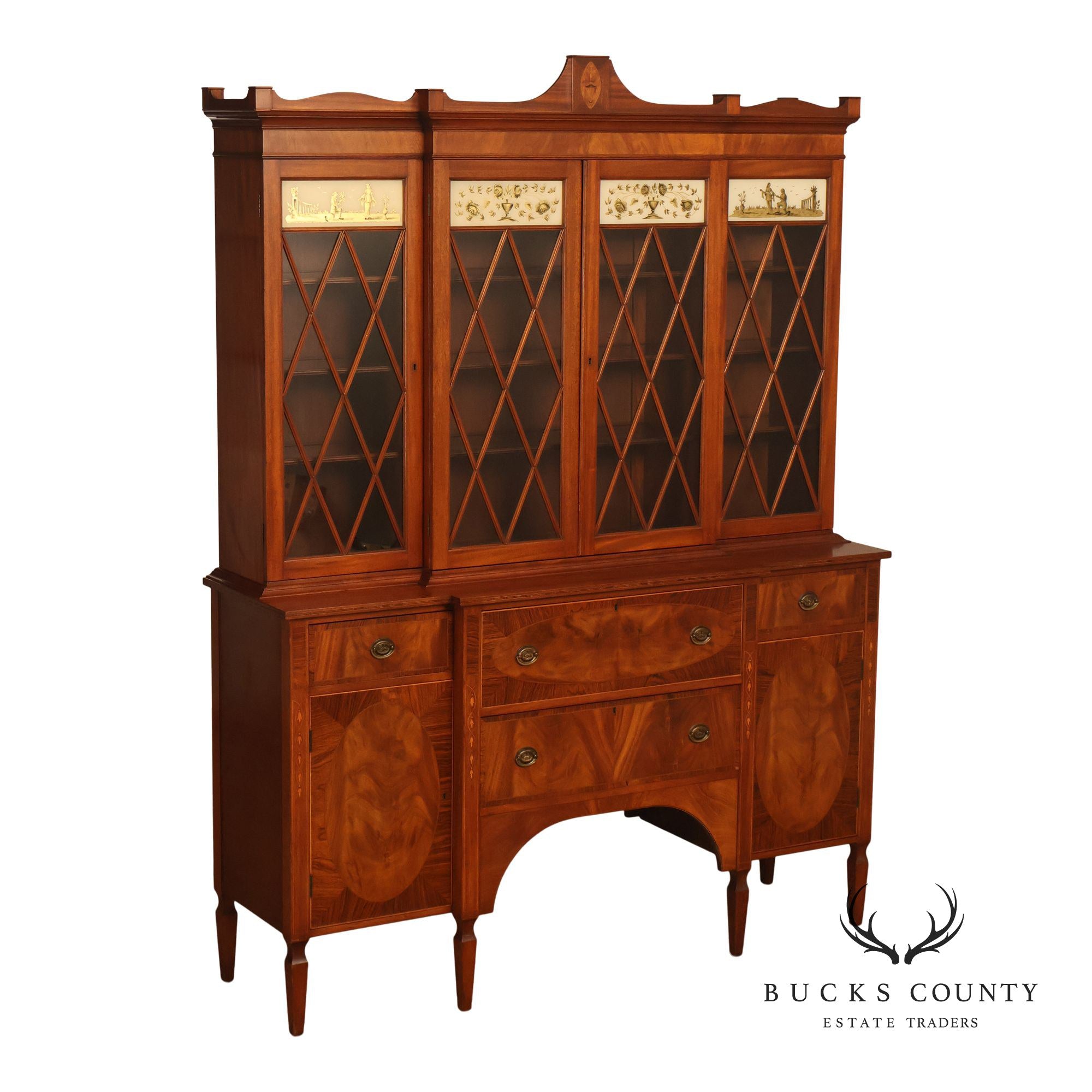 H. Sacks & Sons Marlboro Manor Federal Style Vintage Mahogany Breakfront Bookcase