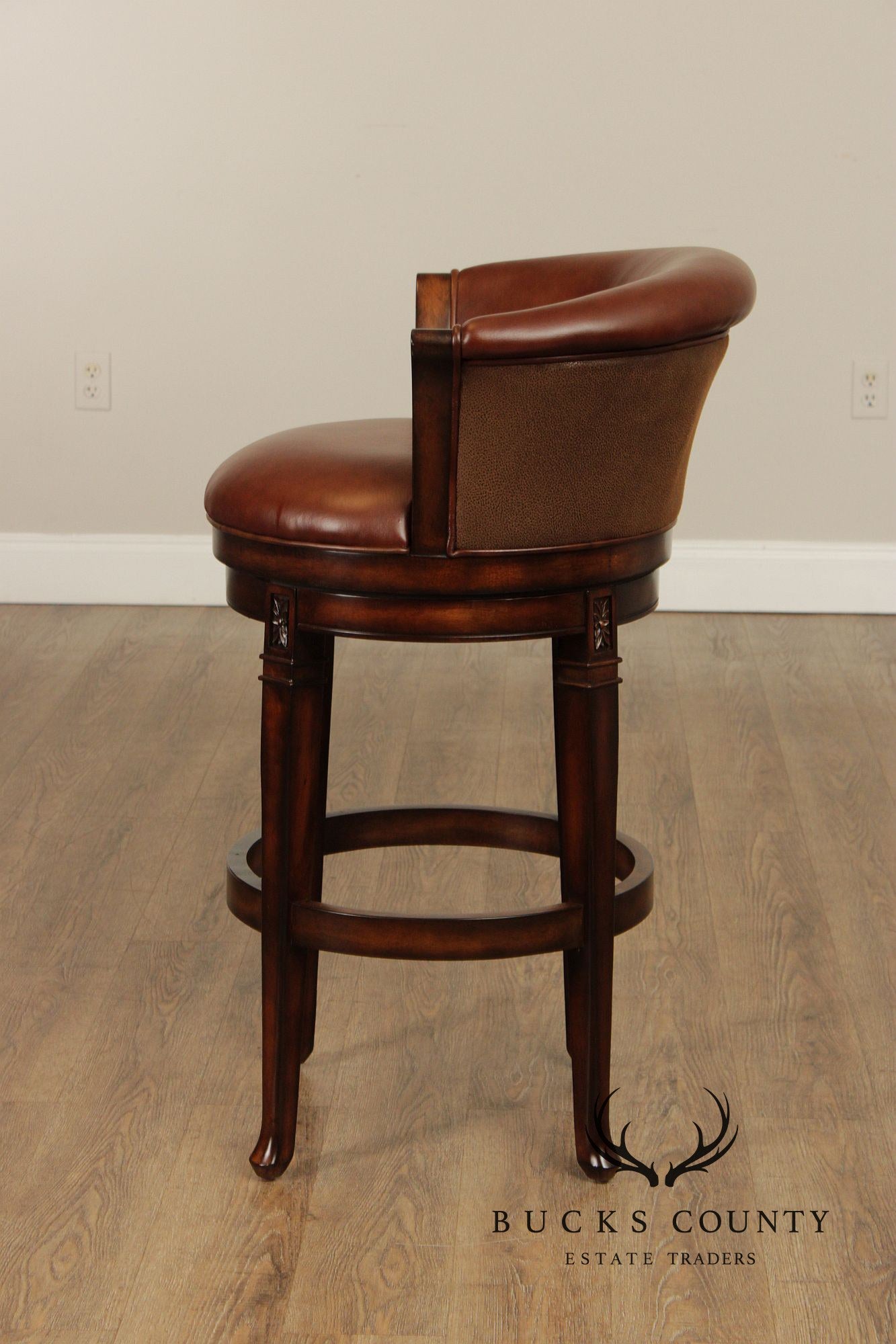 Frontgate by Hillsdale Set of Three Leather Swivel Counter Stools