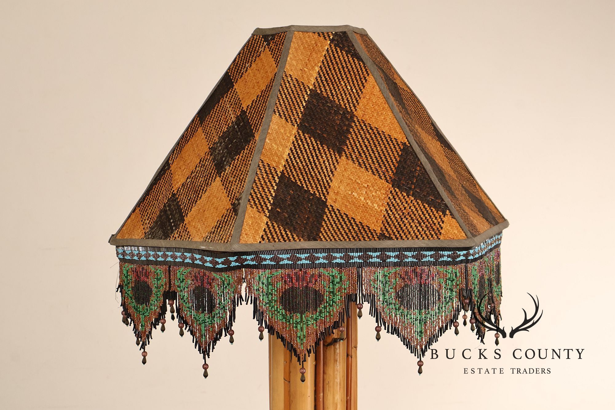 MacKenzie-Childs Rabbit Floor Lamp With Bamboo Column And Beaded Shade