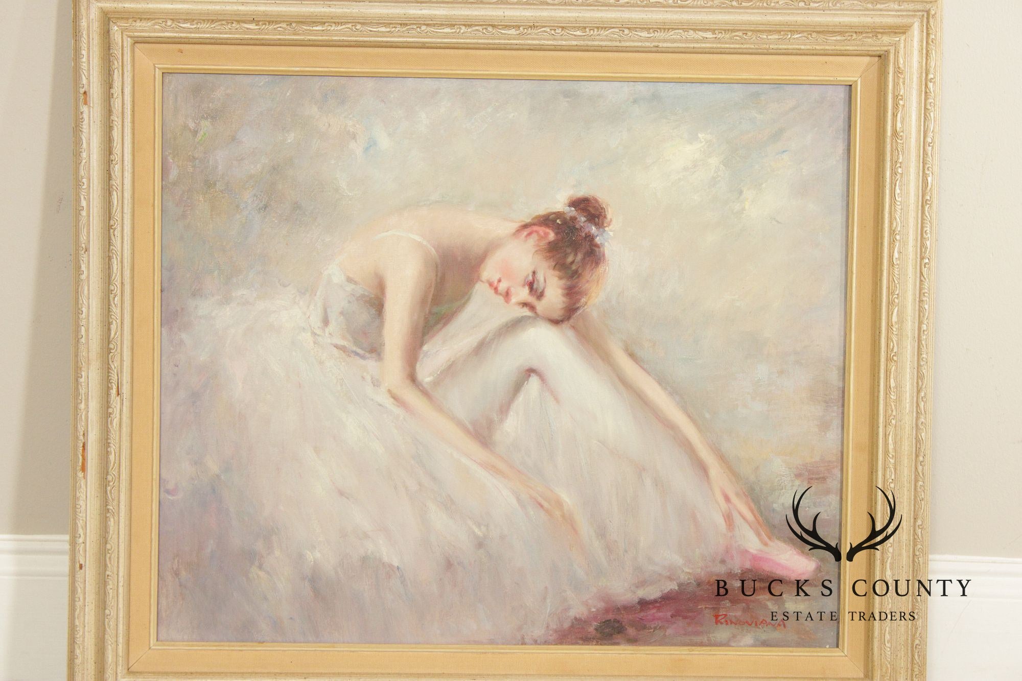 Rino Viana Framed Oil Painting Seated Ballerina Figure Study