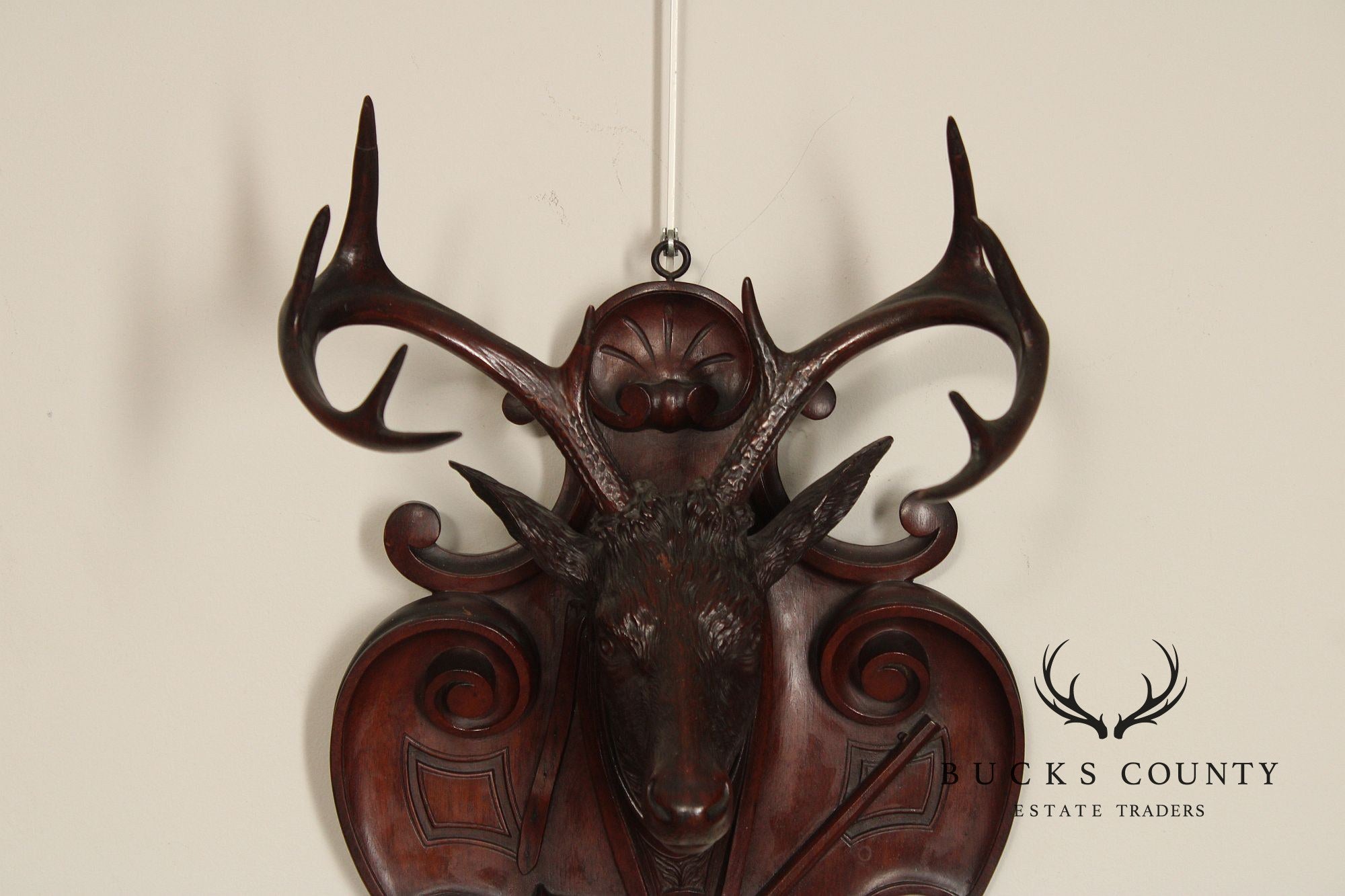 Antique German Black Forest Deer Hunting Trophy Plaque